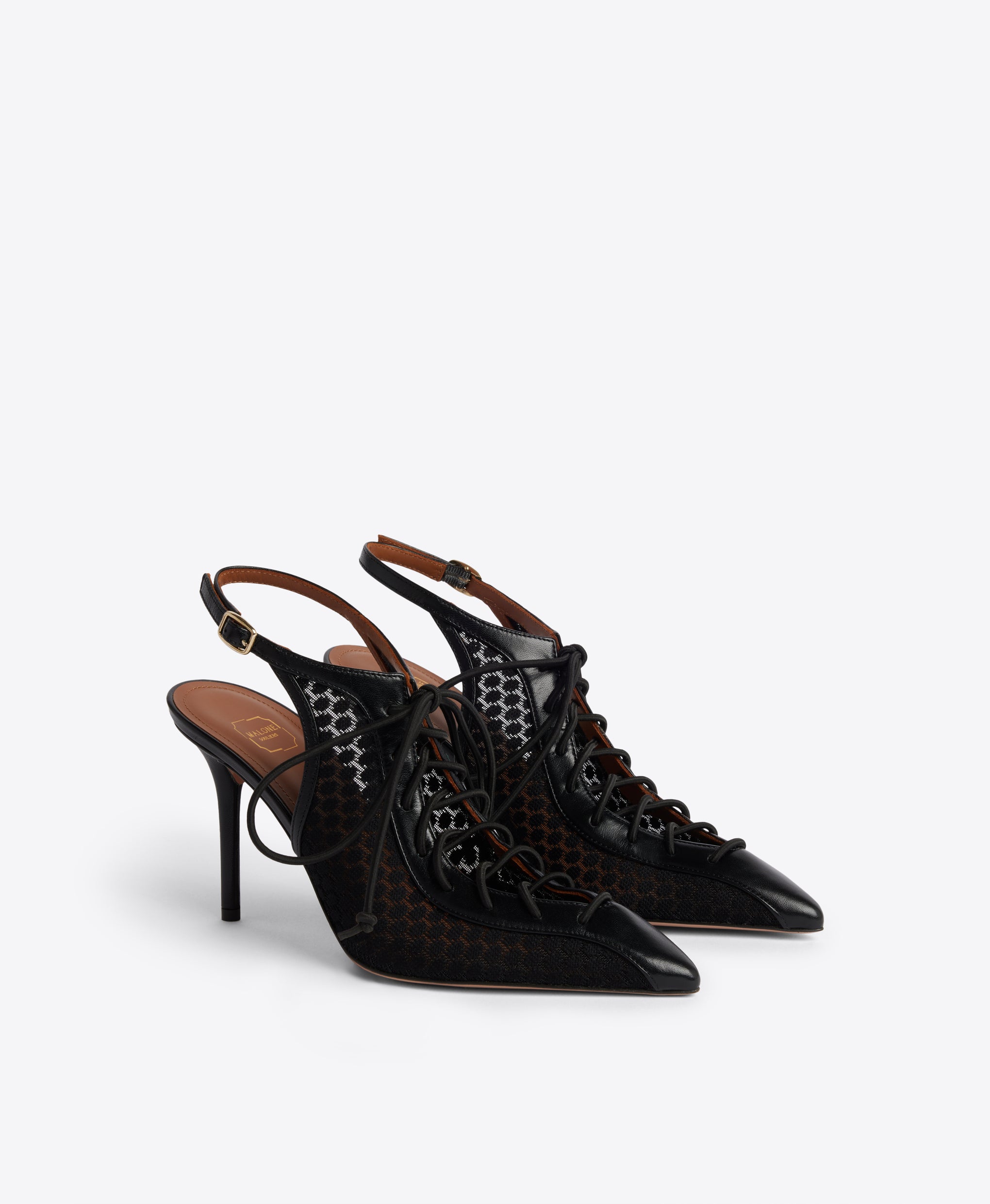 Alessandra Black Lace Slingbacks 85mm Heel Malone Souliers