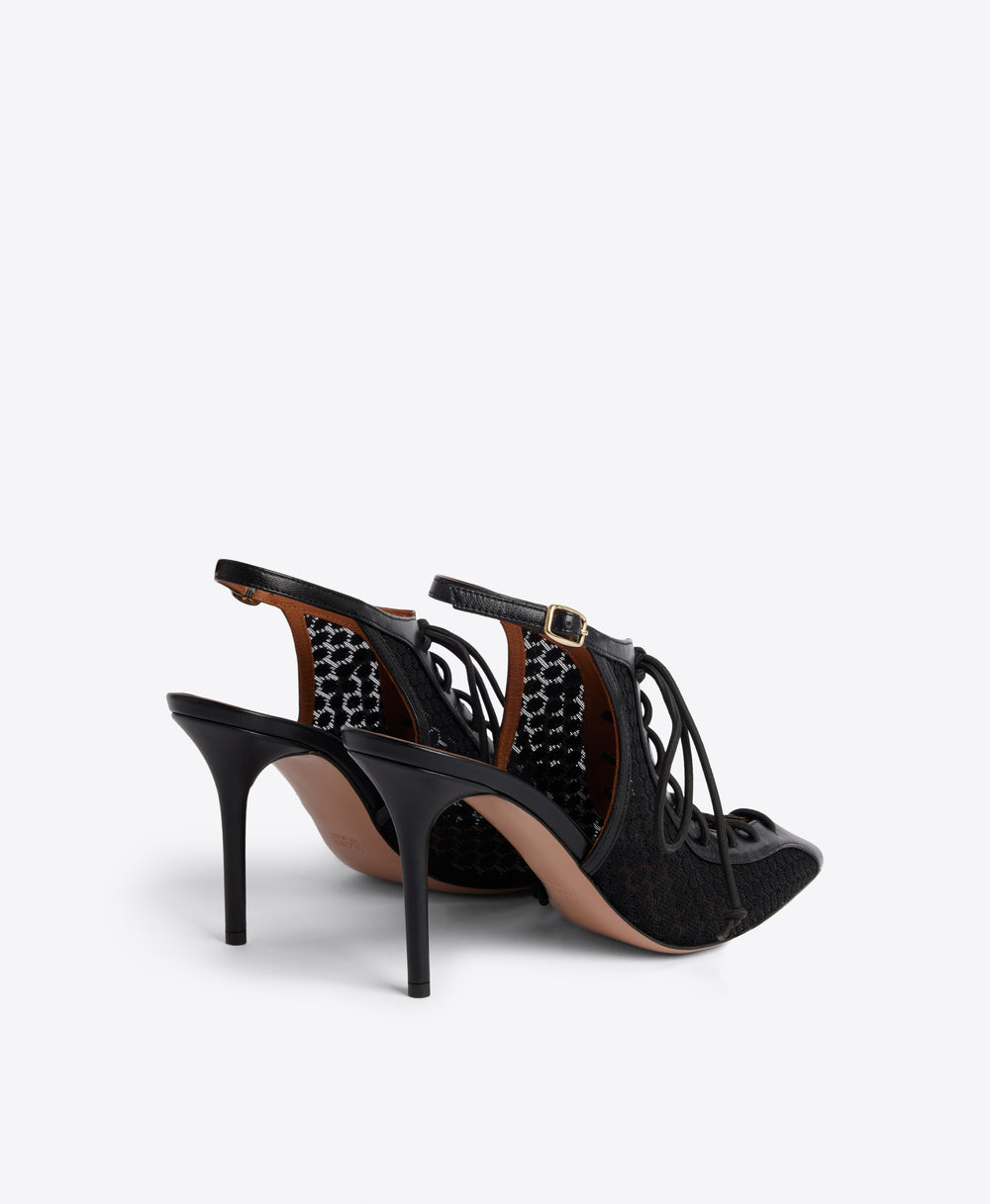 Alessandra Black Lace Slingbacks 85mm Heel Malone Souliers