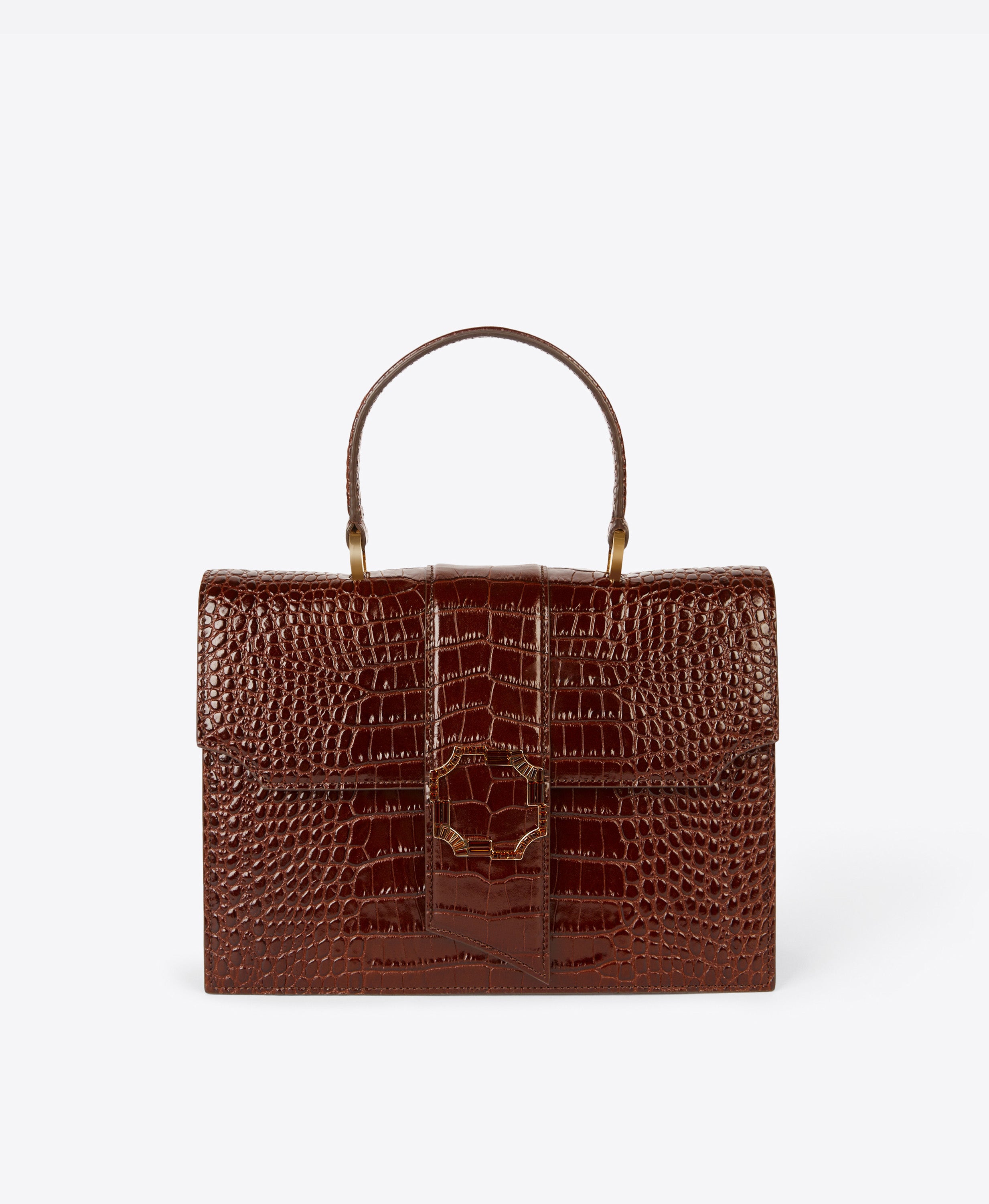 Audrey Tobacco Croc Embossed Handbag