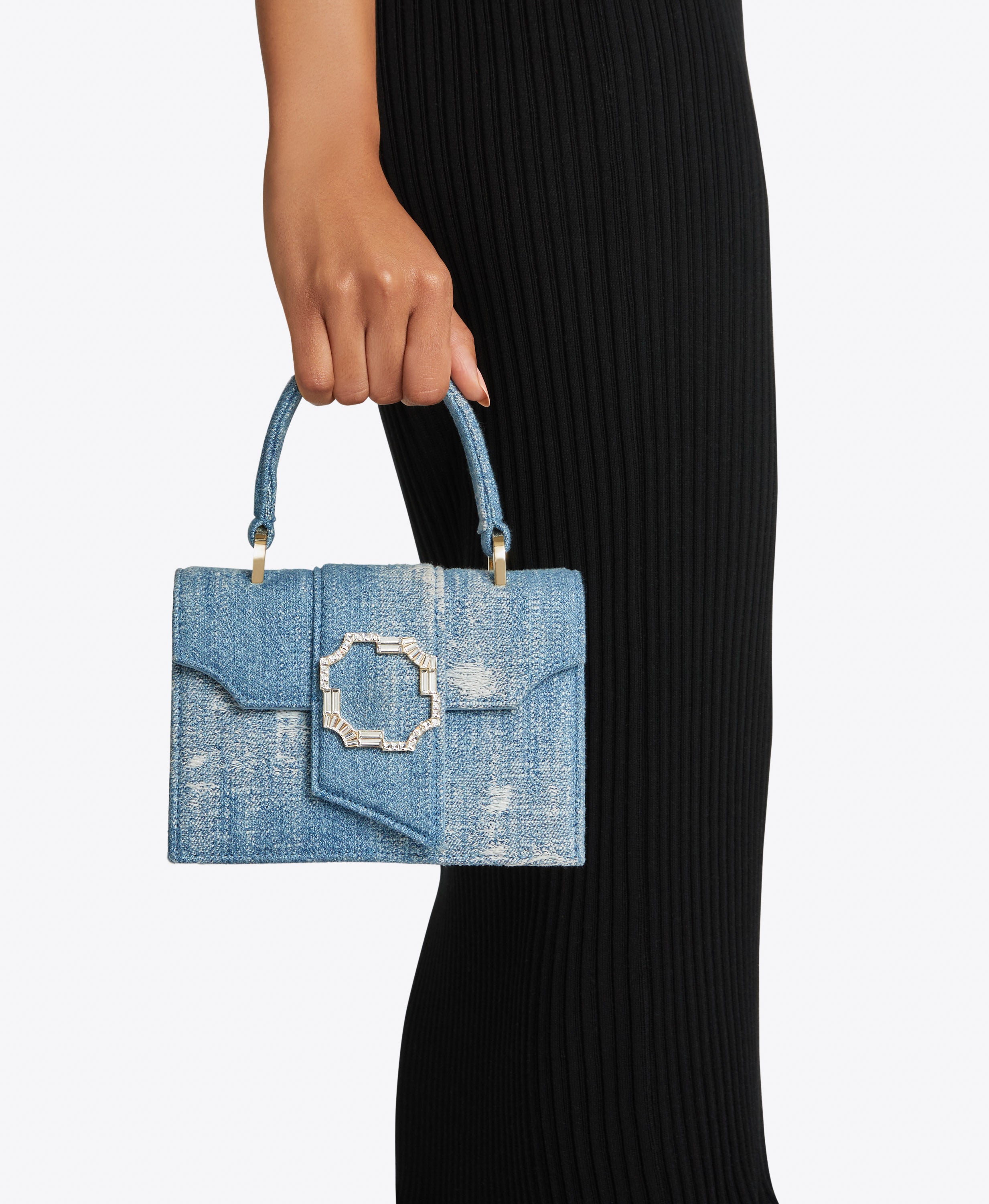 Audrey Blue Denim Mini Square Handbag Malone Souliers