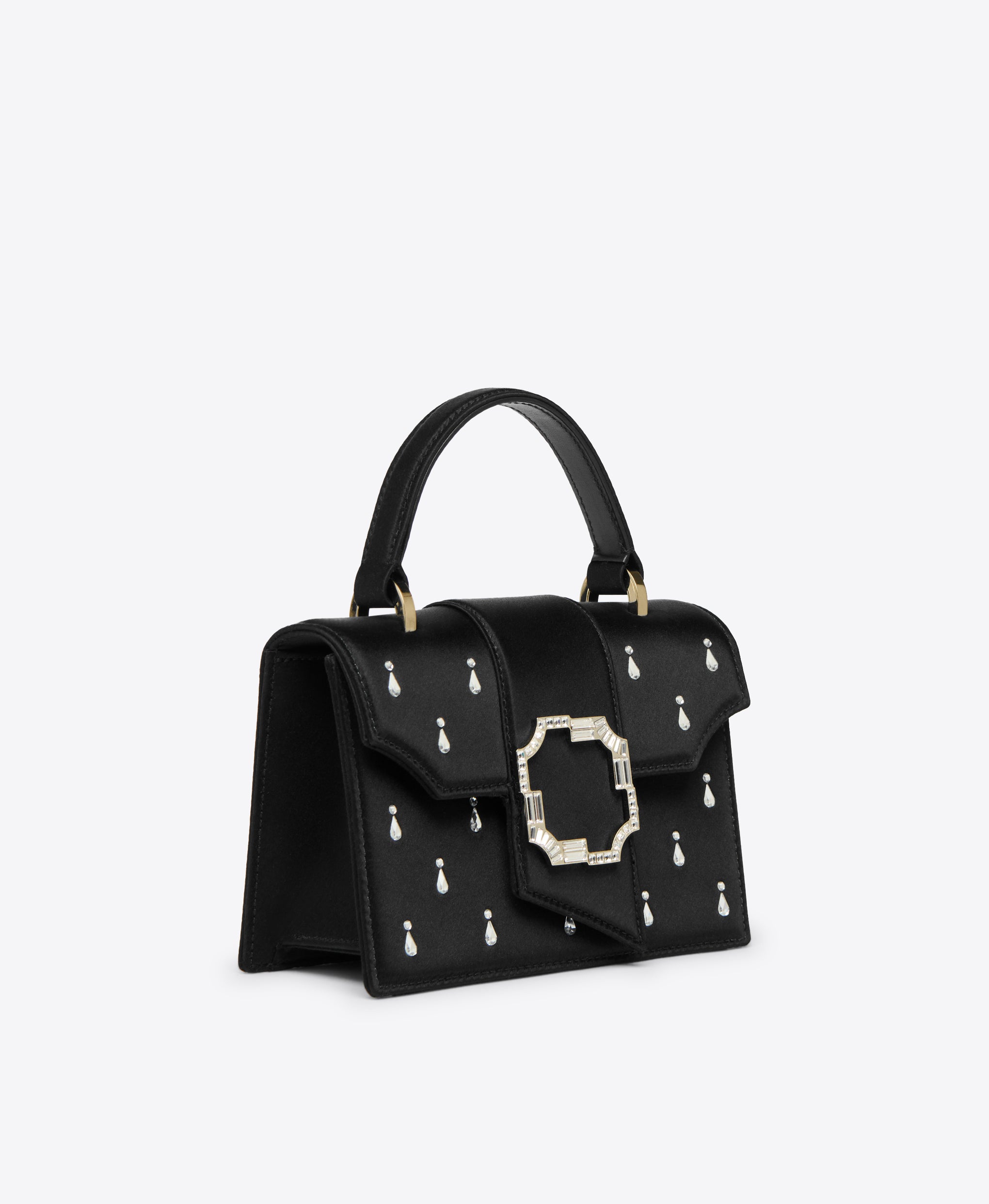 Black Satin Mini Handbag with Embellishments Malone Souliers