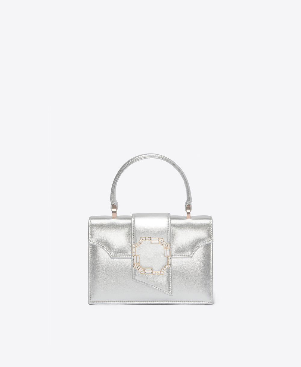 Audrey Silver Metallic Leather Mini Handbag Malone Souliers
