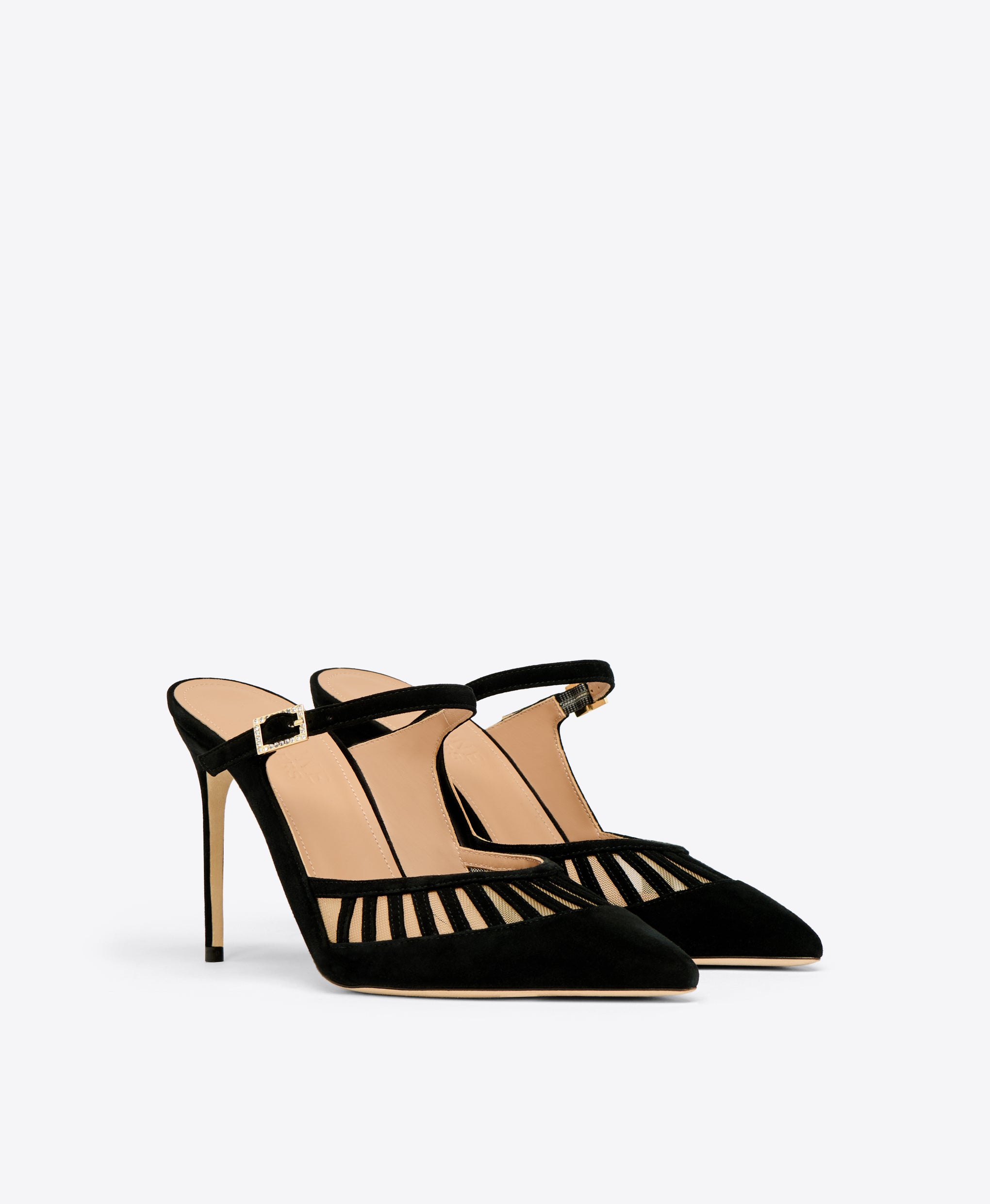 Black Suede with Mesh Heeled Mules Malone Souliers