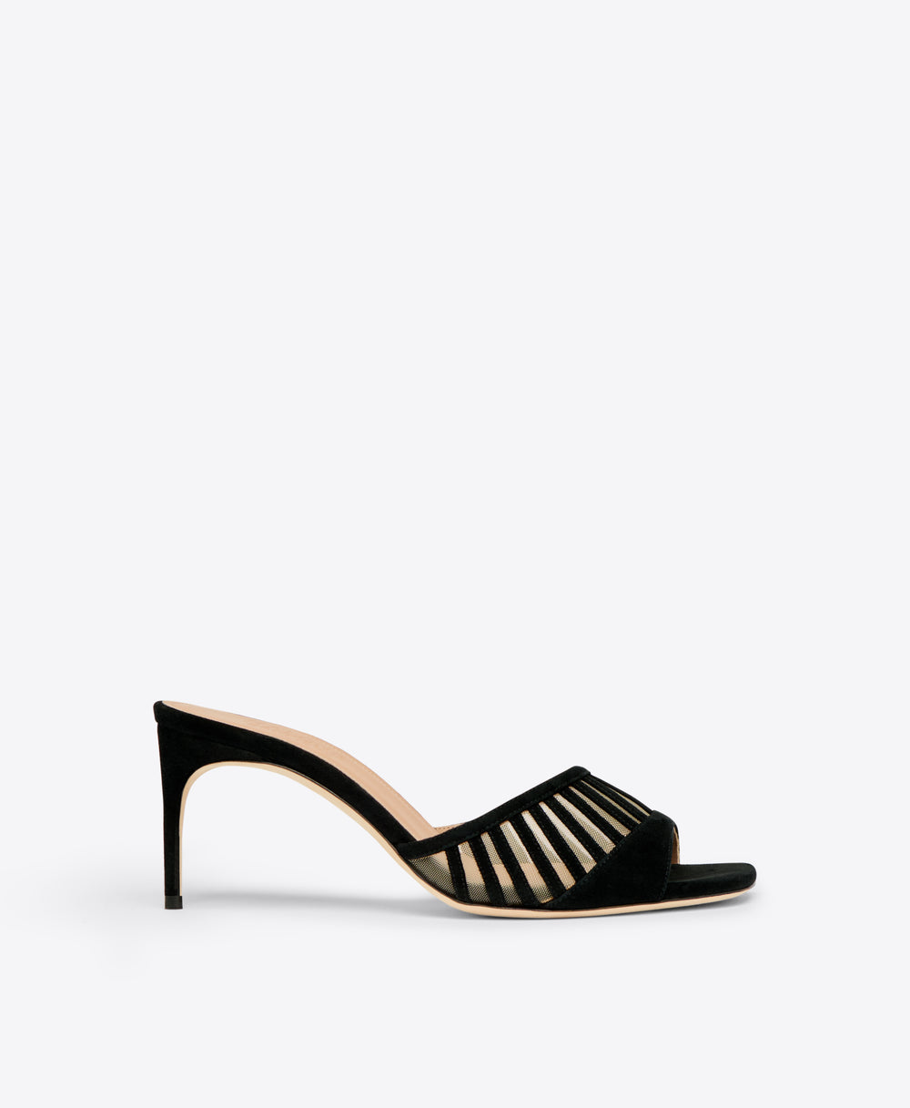 Black Suede Leather Heeled Sandals with cutouts Malone Souliers