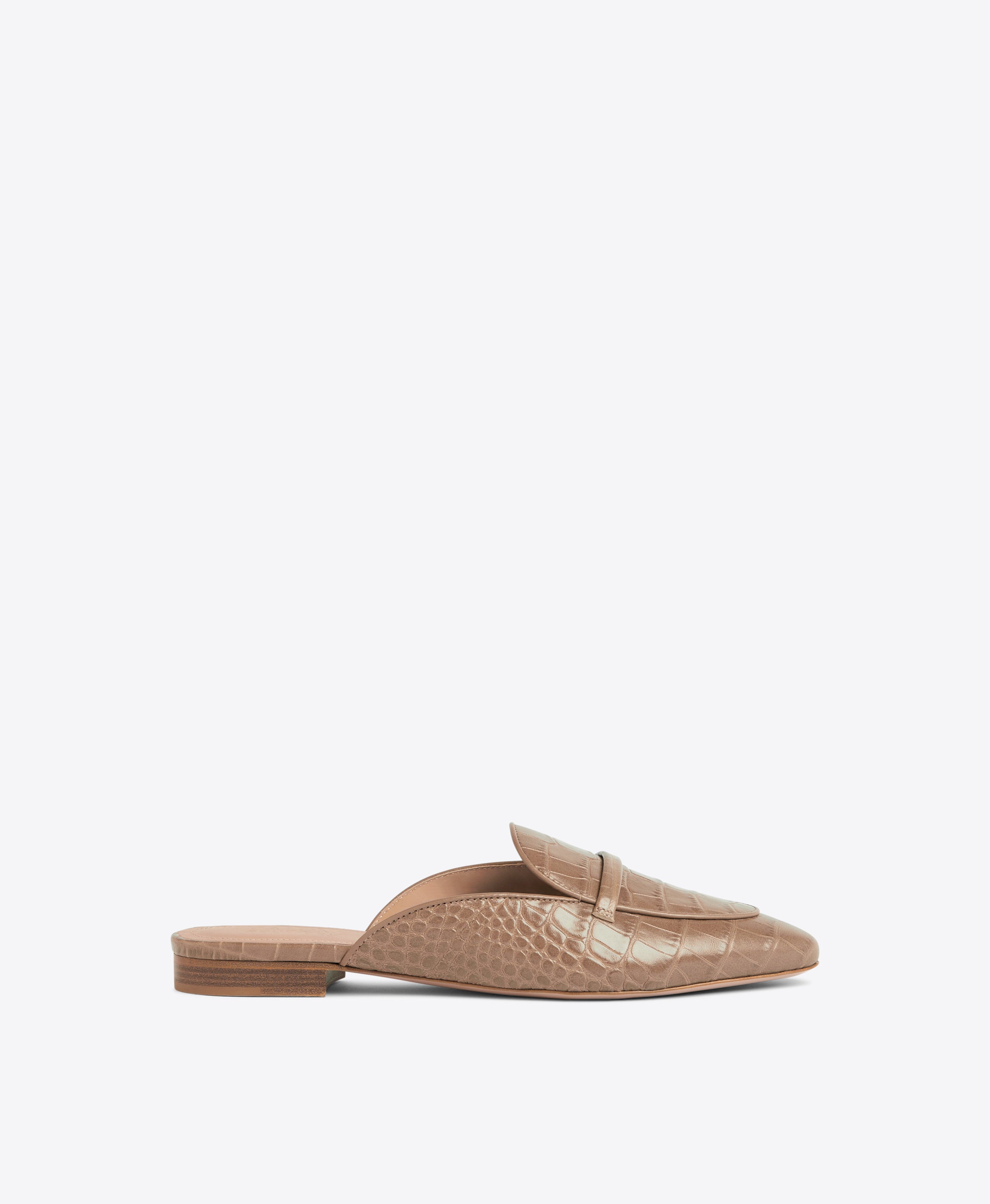 Berto Flat - Taupe Embossed Leather Flat Slides