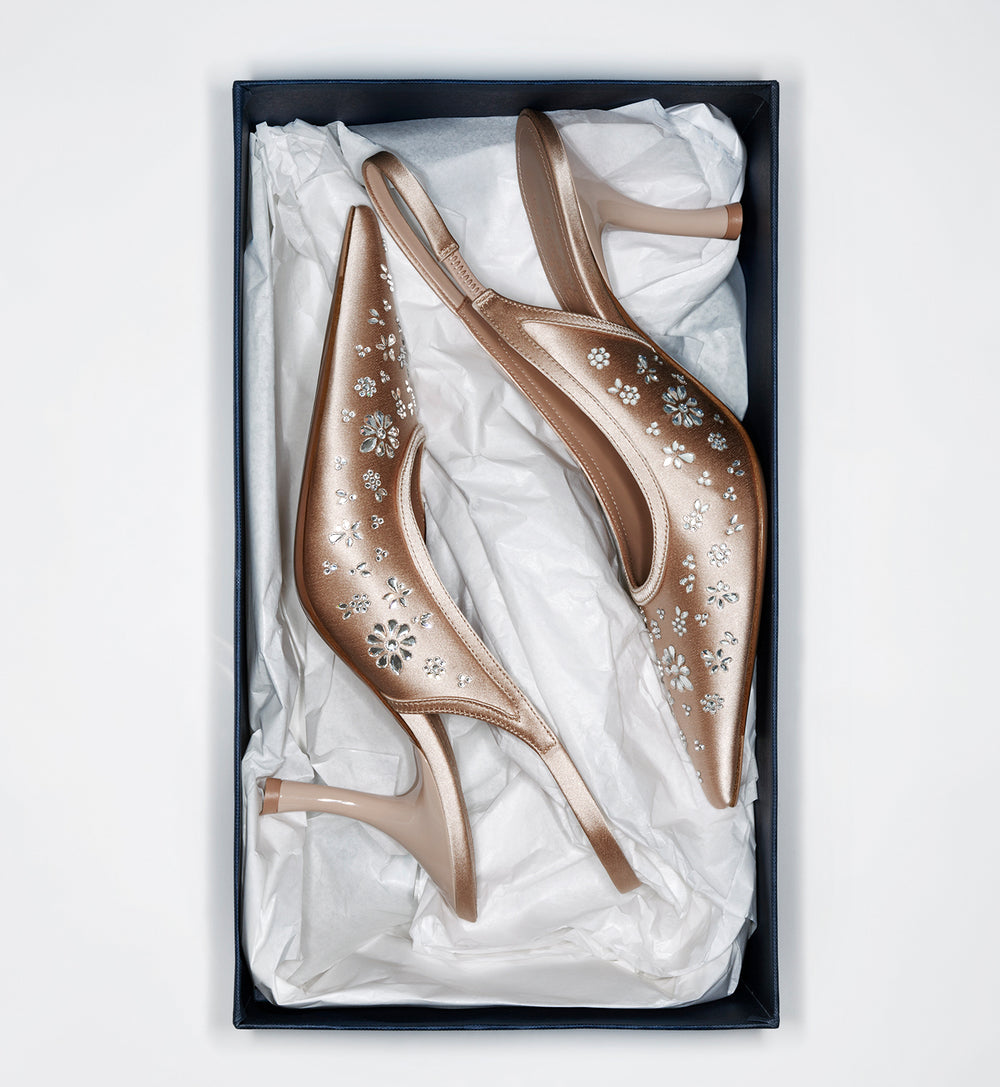 Women's designer 70mm Champagne Satin Embellished Heeled Slingbacks Malone Souliers x Tabitha Simmons