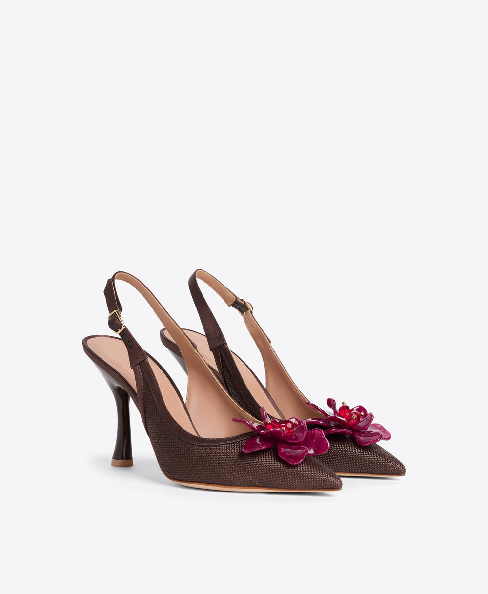 Chrissy 90 Dark Brown Raffia Slingbacks Malone Souliers