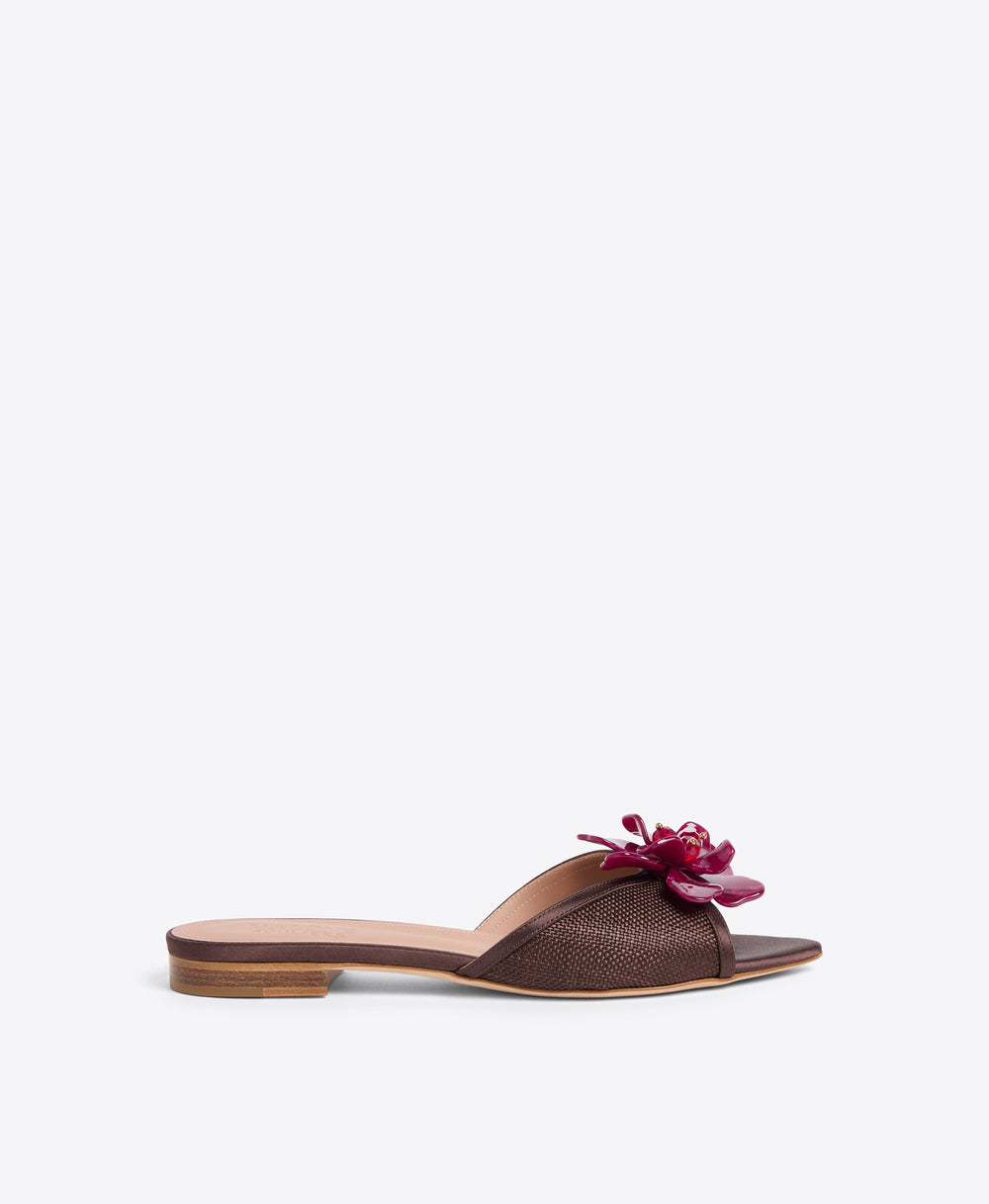 Cyd Dark Brown Raffia Flat Sandals Malone Souliers