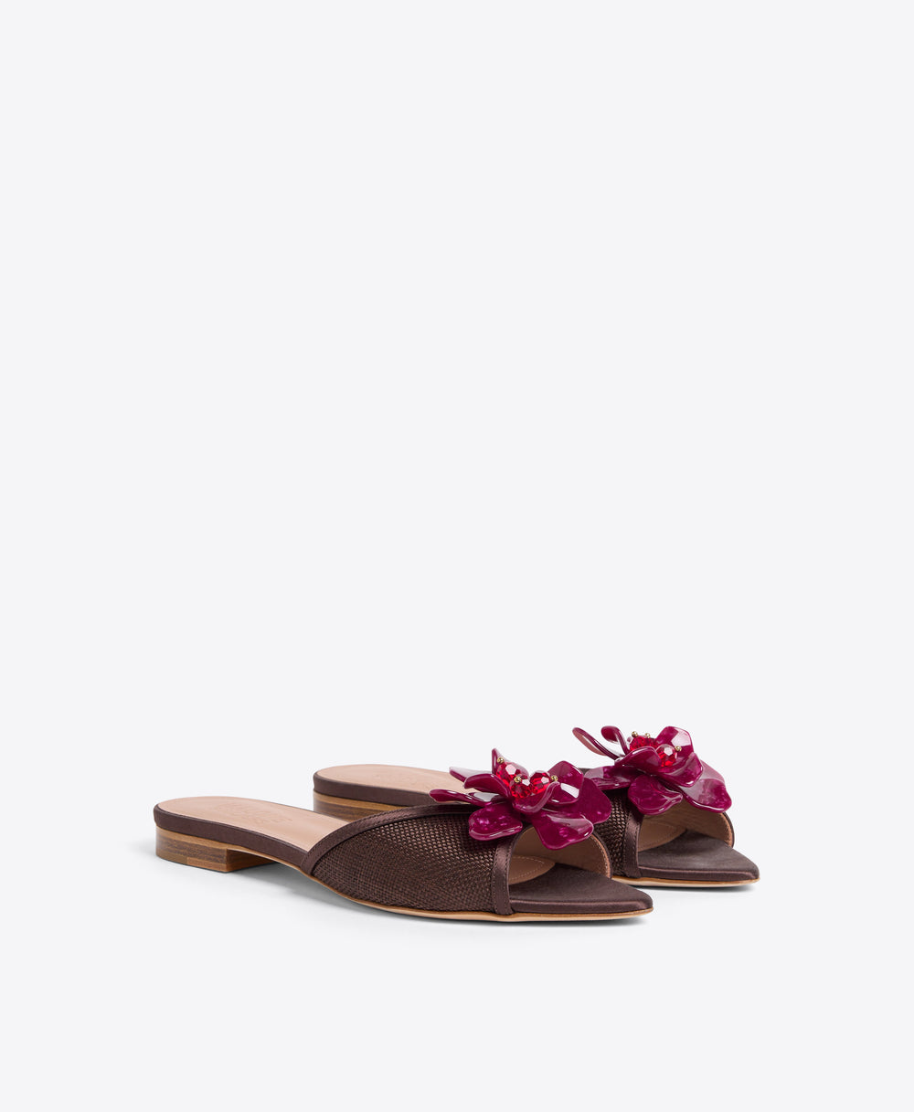 Cyd Dark Brown Raffia Flat Sandals Malone Souliers