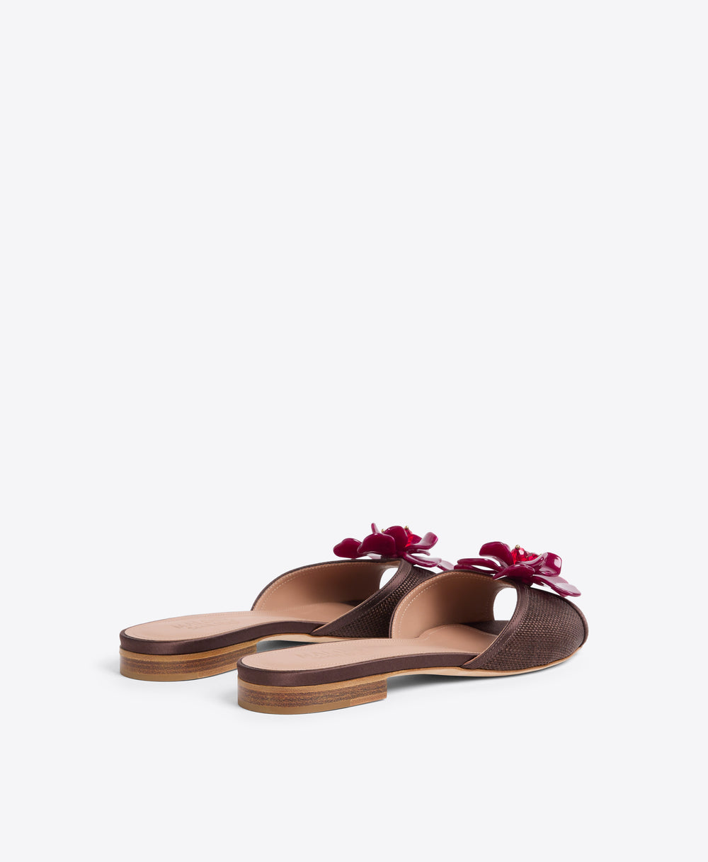 Cyd Dark Brown Raffia Flat Sandals Malone Souliers