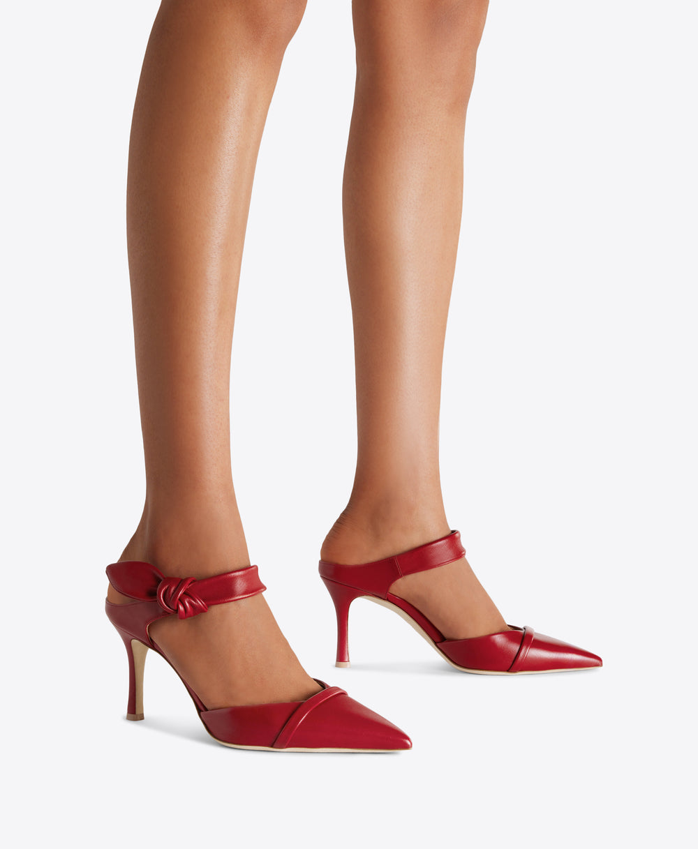 Red Leather Heeled Mules with Knot Malone Souliers