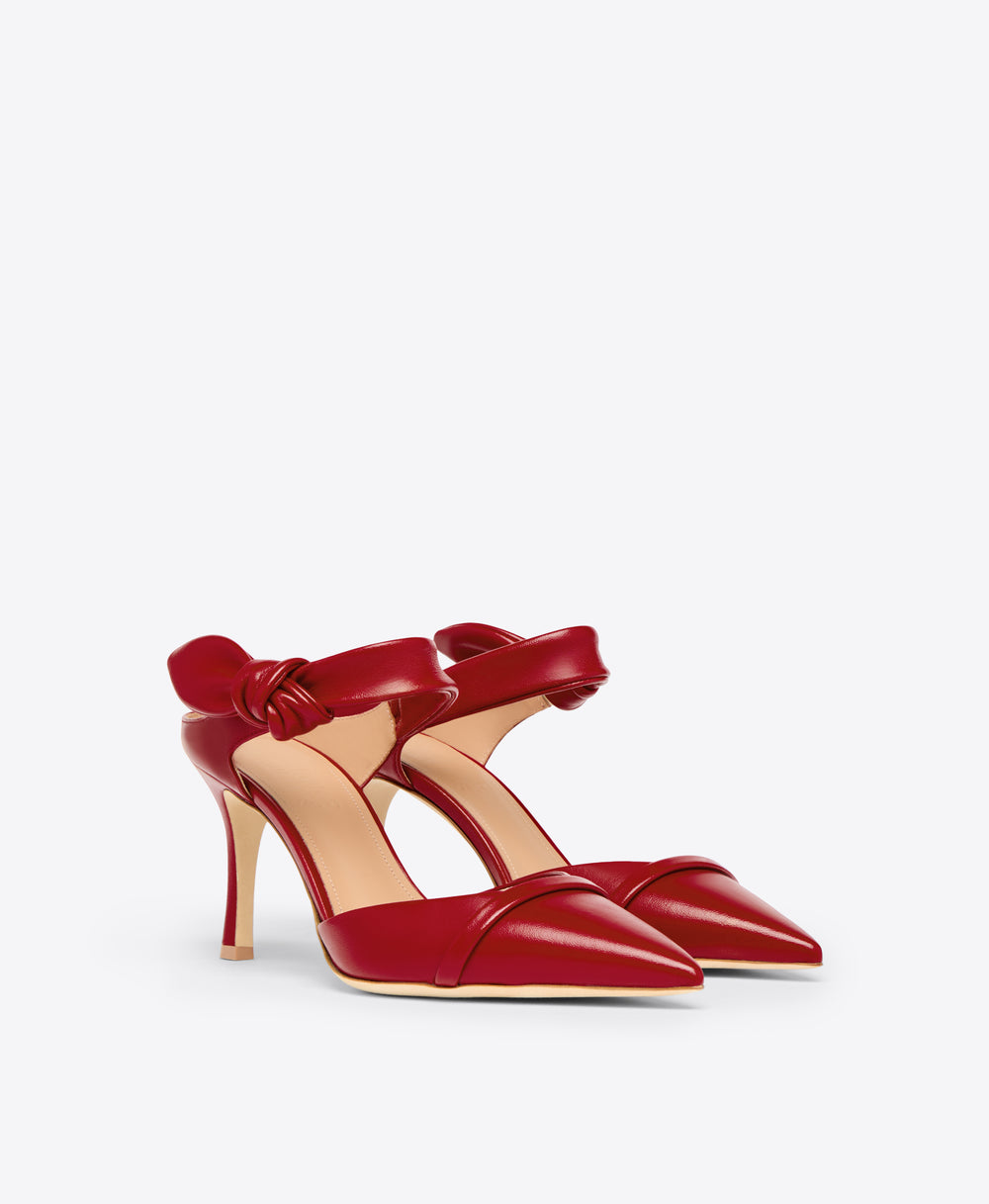 Red Leather Heeled Mules with Knot Malone Souliers