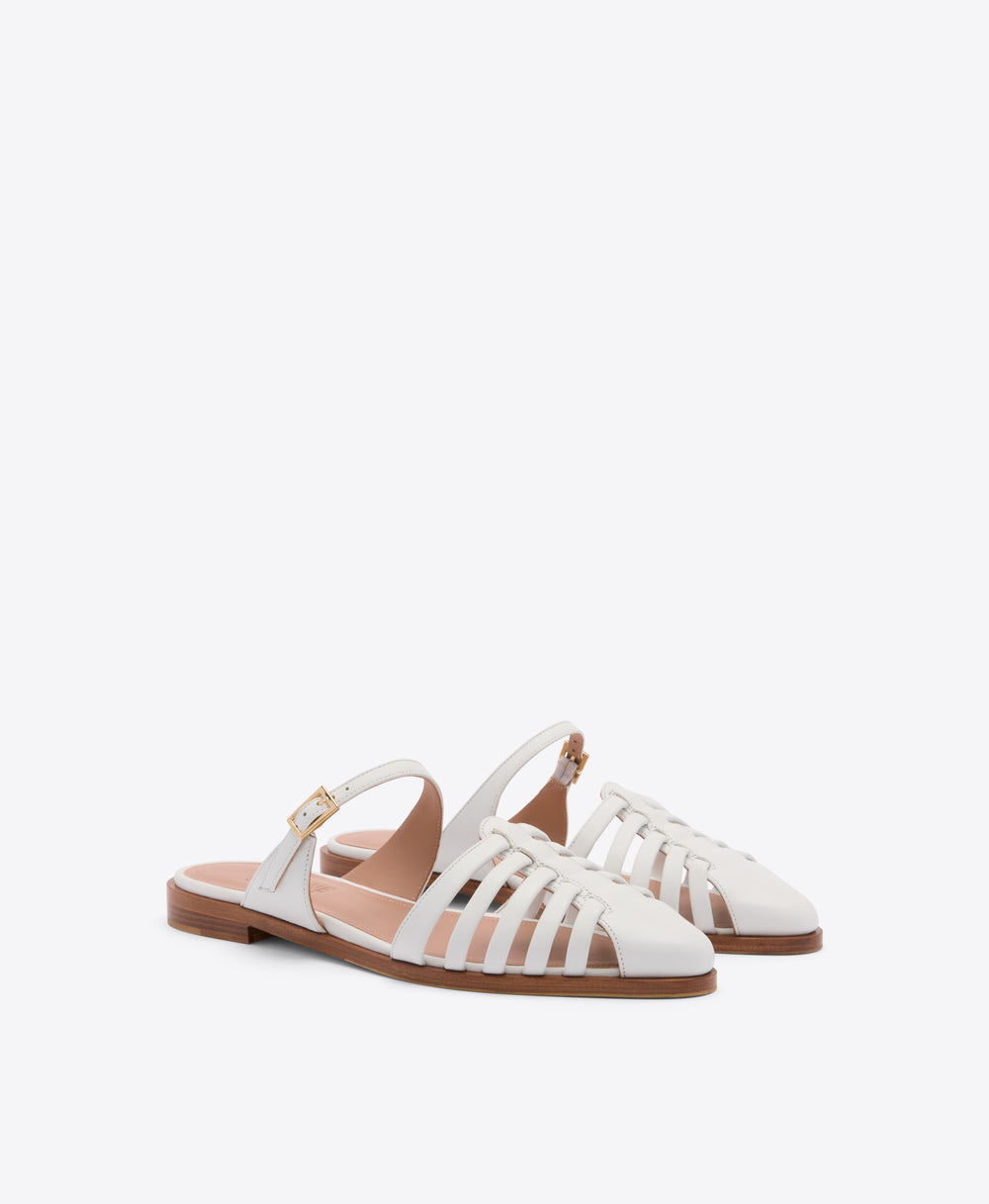 Eleonora White Leather Flat Mules Malone Souliers