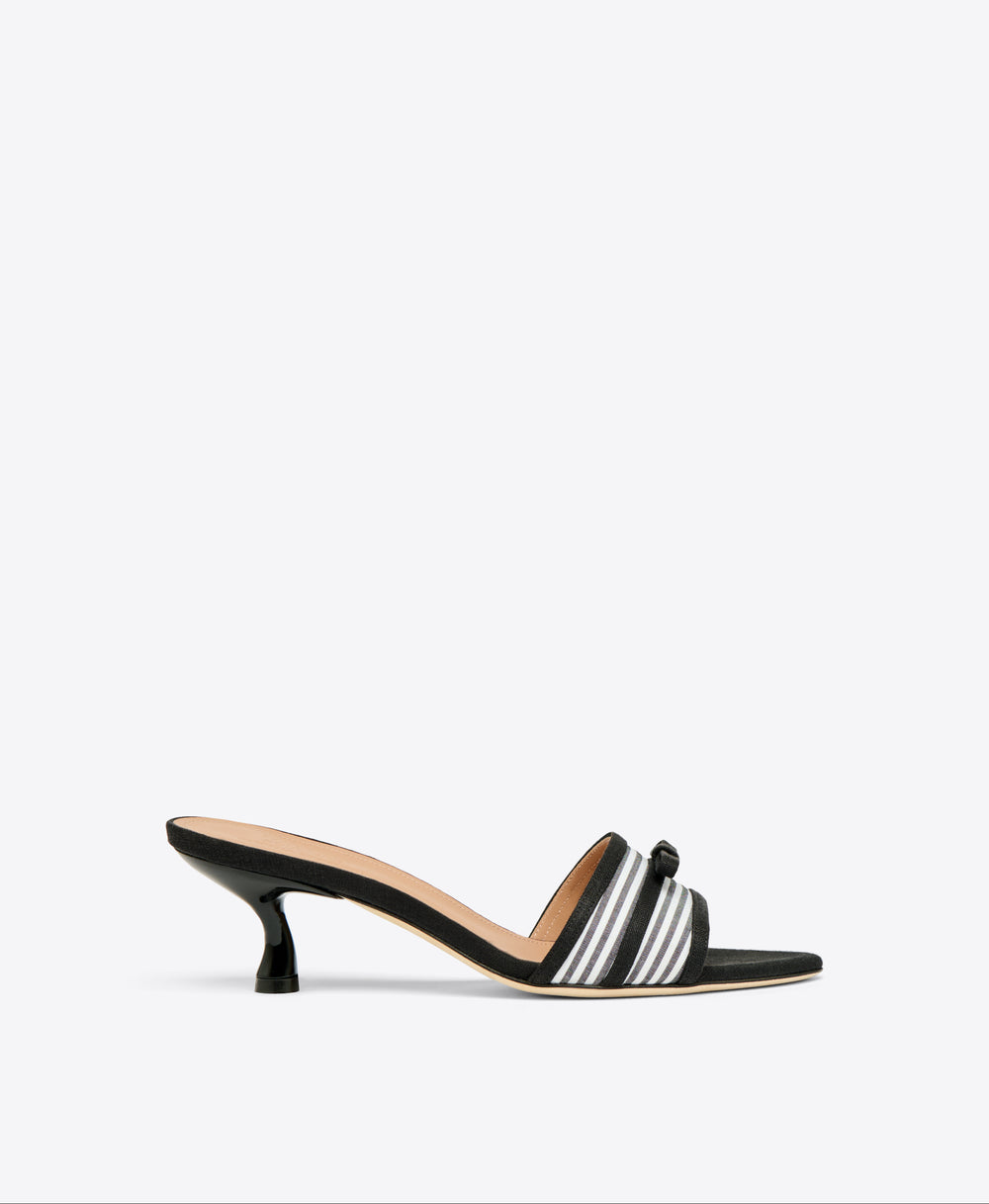 Black Striped Cotton Kitten Heel Sandals Malone Souliers