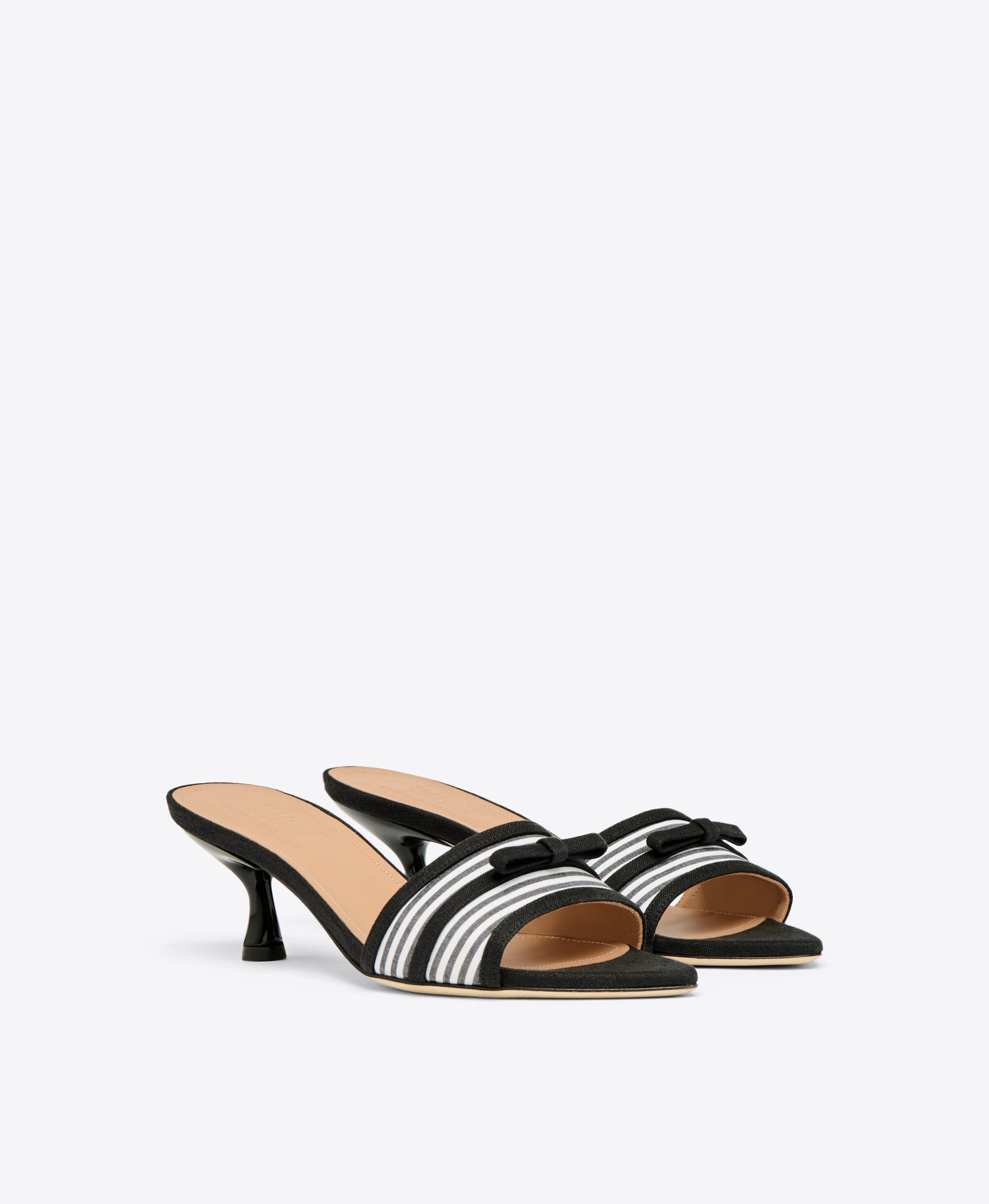 Black Striped Cotton Kitten Heel Sandals Malone Souliers