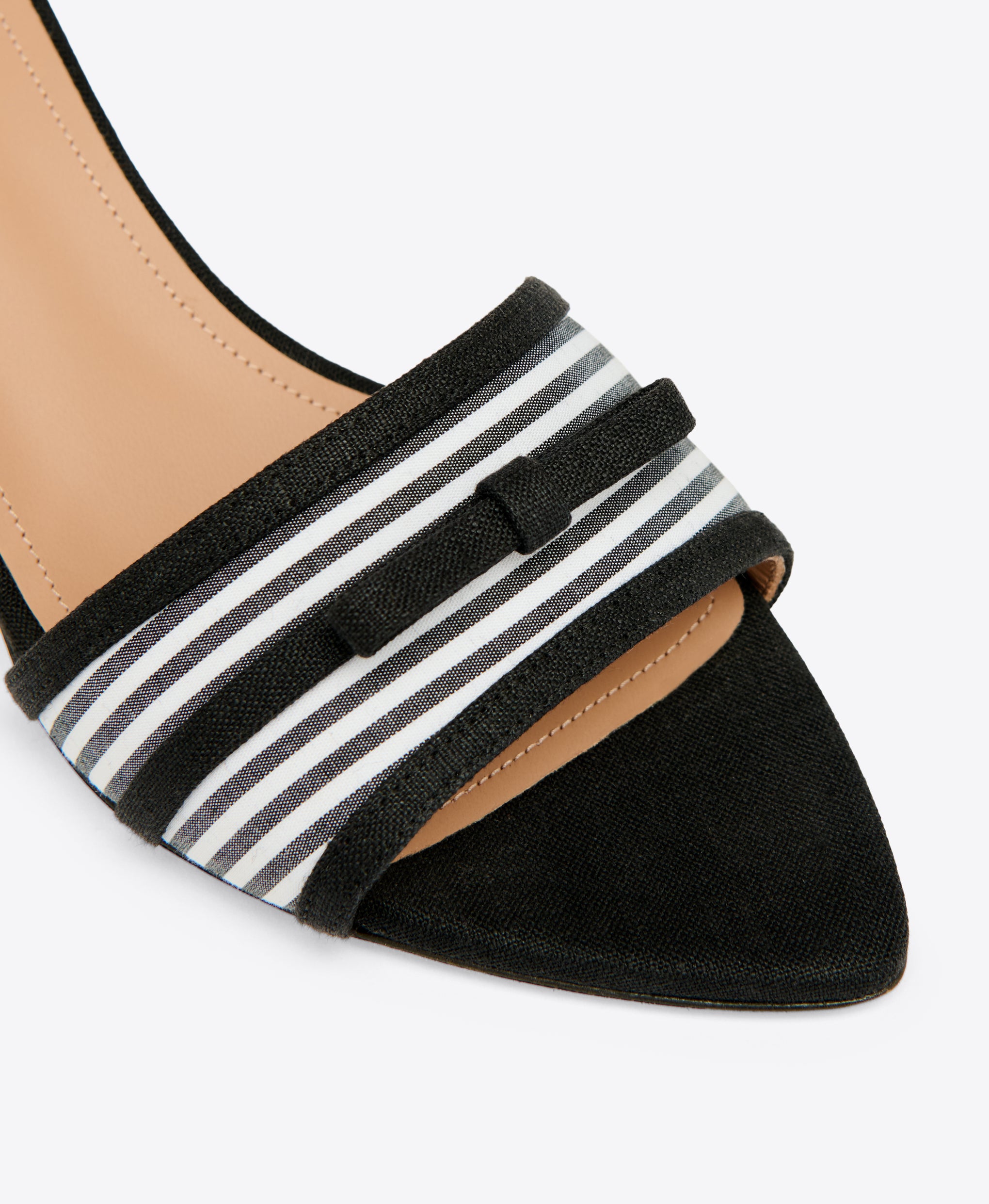 Black Striped Cotton Kitten Heel Sandals Malone Souliers