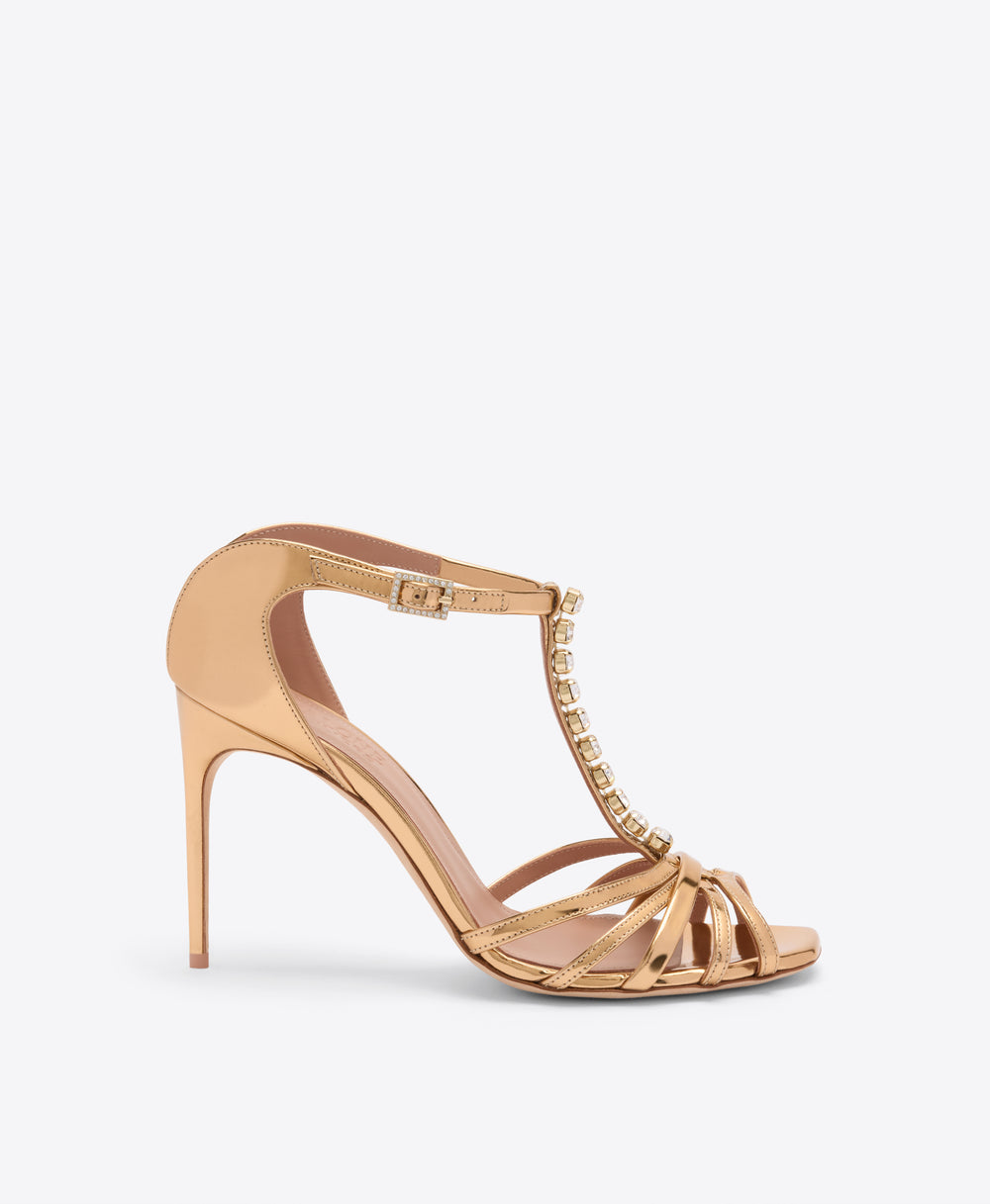 Erika 90 Gold Leather Heeled Sandals Malone Souliers