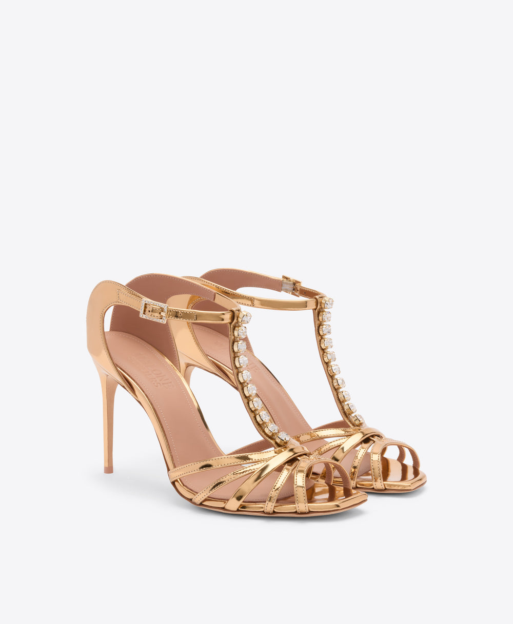 Erika 90 Gold Leather Heeled Sandals Malone Souliers