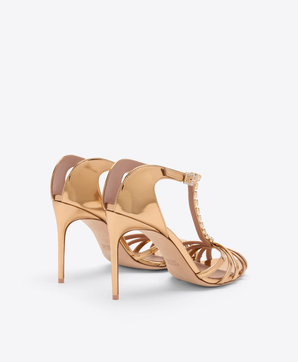 Erika 90 Gold Leather Heeled Sandals Malone Souliers