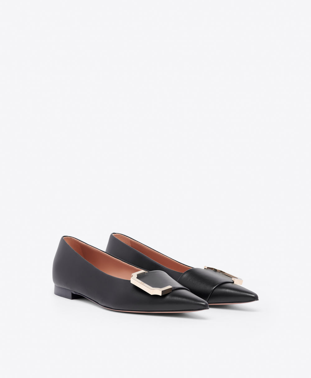 Hayes Flat Black Leather Flats Malone Souliers