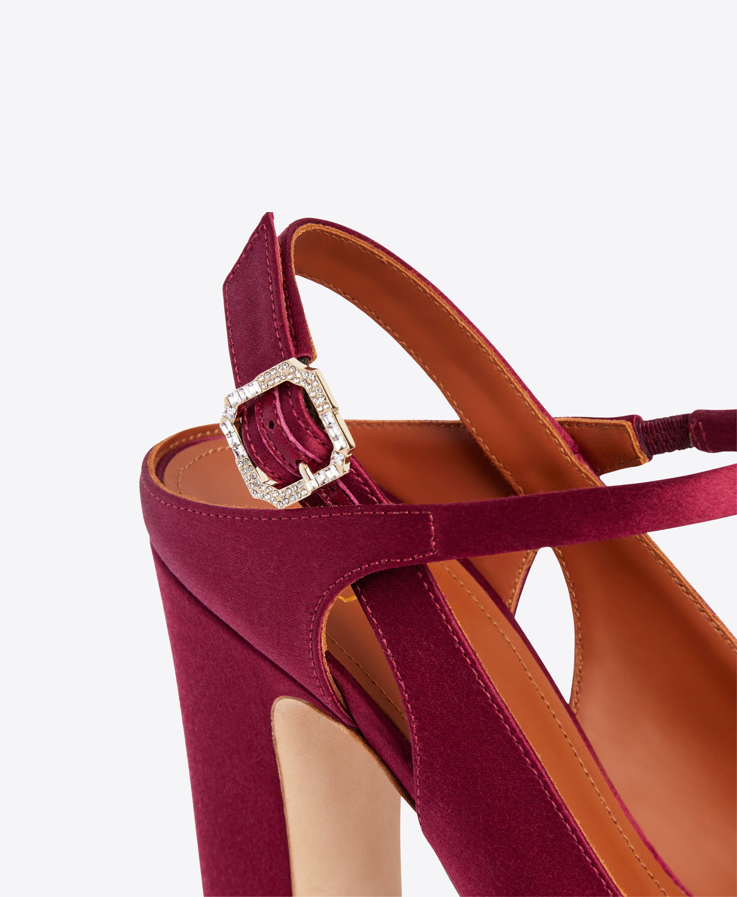 Burgundy Satin Closed Toe Slingbacks Platform Heels with