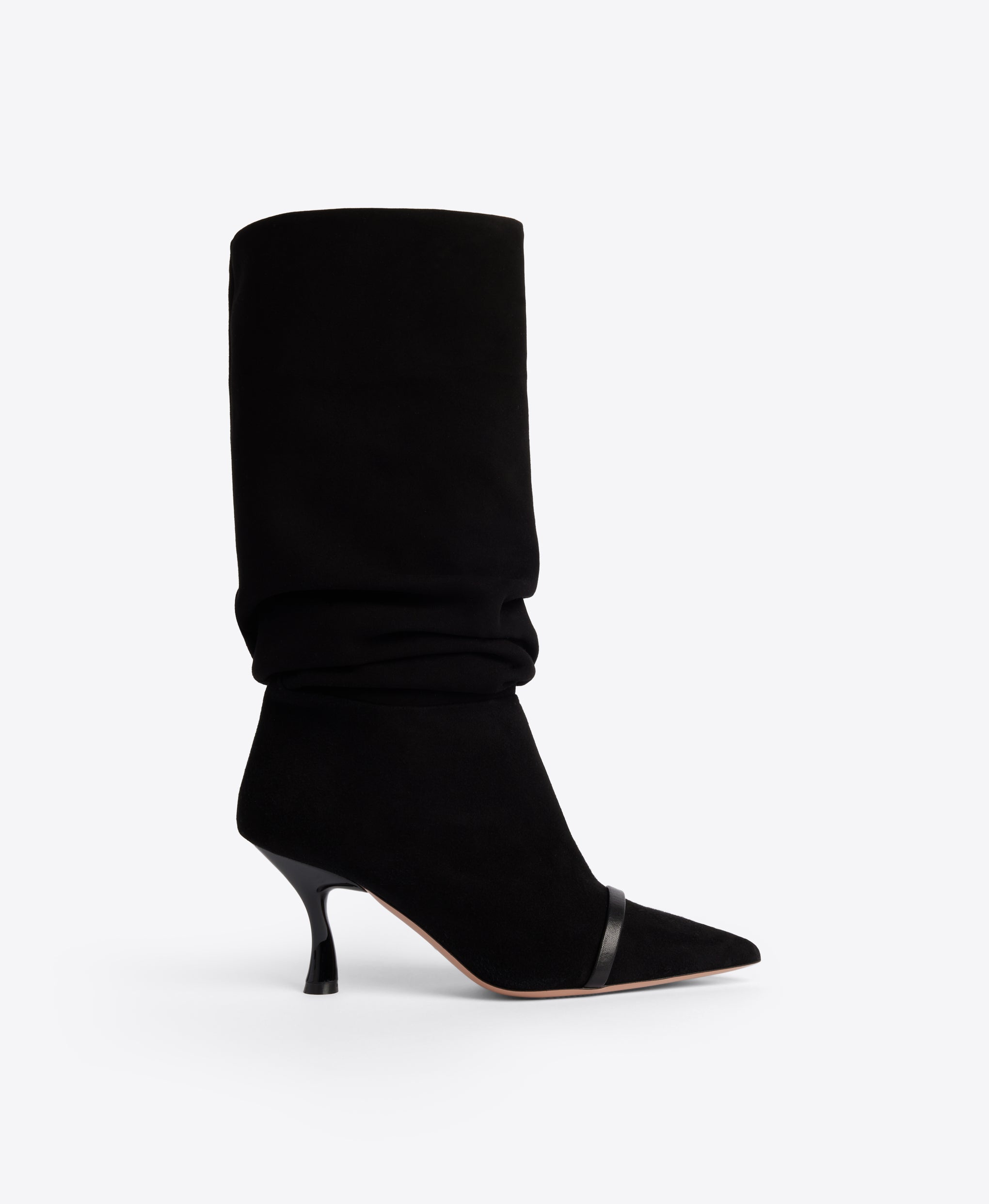 Isley Ruched Suede Boots in Black 70mm Heel Malone Souliers