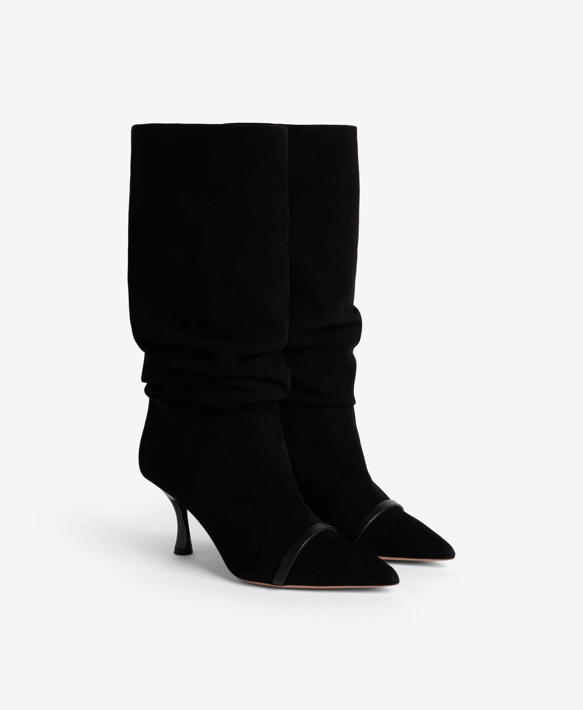 Isley Ruched Suede Boots in Black 70mm Heel Malone Souliers