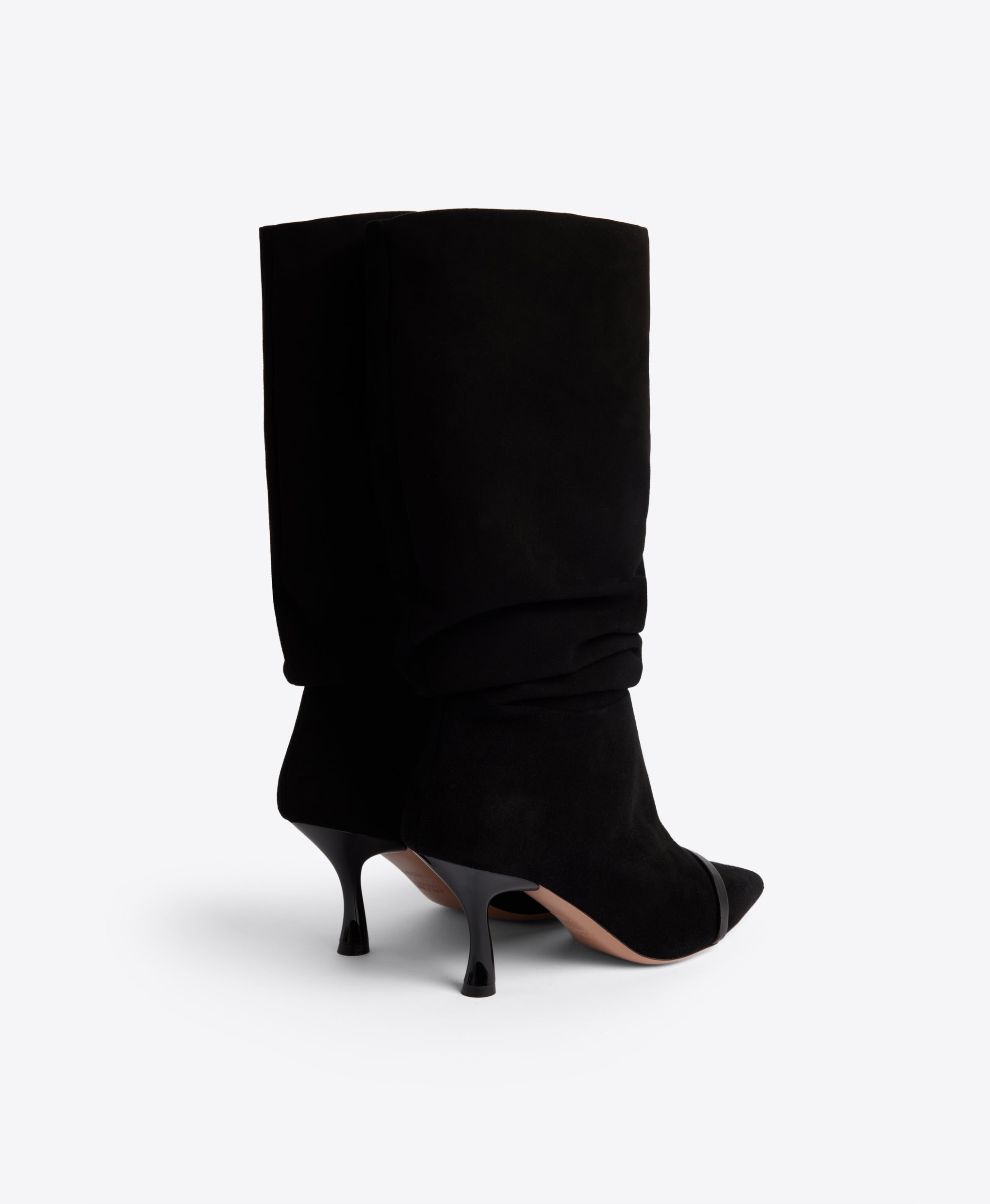 Isley Ruched Suede Boots in Black 70mm Heel Malone Souliers