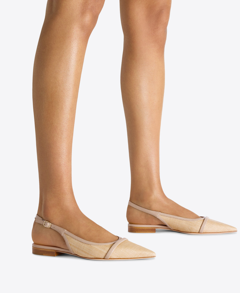 Jama Beige Raffia Flat Slingbacks Malone Souliers