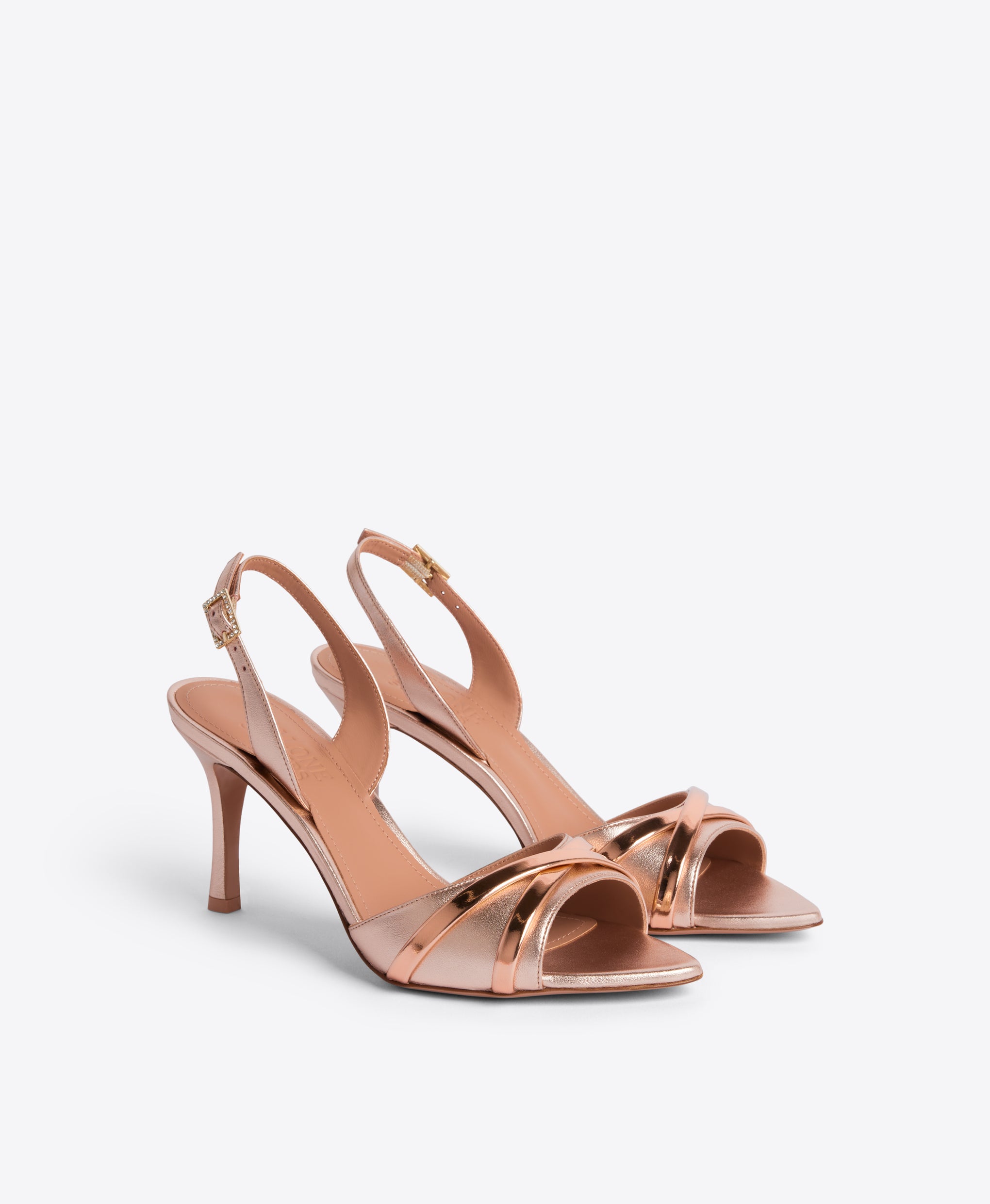 Jayce Sandals in Rose-Gold Metallic Leather 80mm Heel Malone Souliers