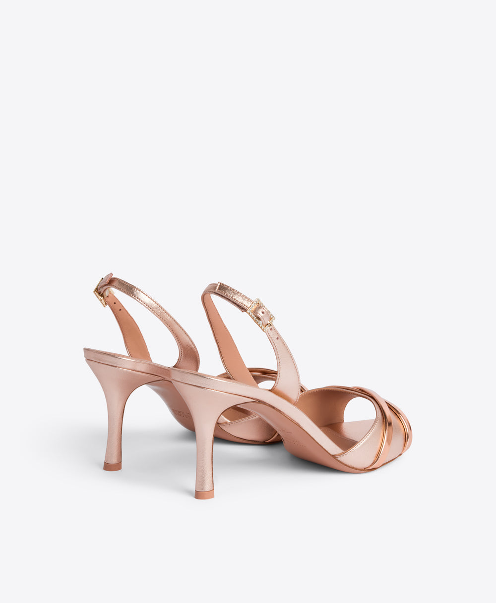 Jayce Sandals in Rose-Gold Metallic Leather 80mm Heel Malone Souliers