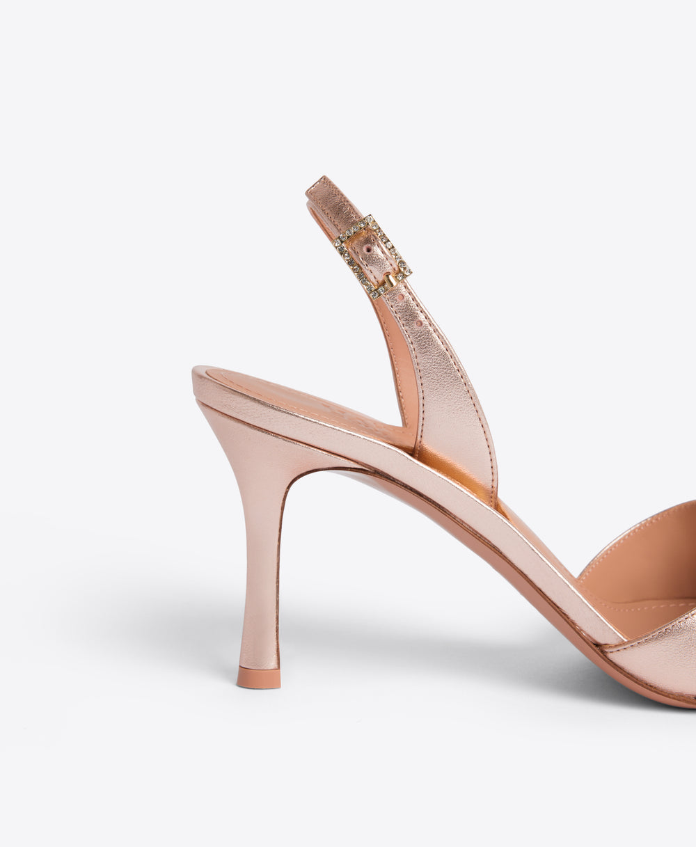 Jayce Sandals in Rose-Gold Metallic Leather 80mm Heel Malone Souliers