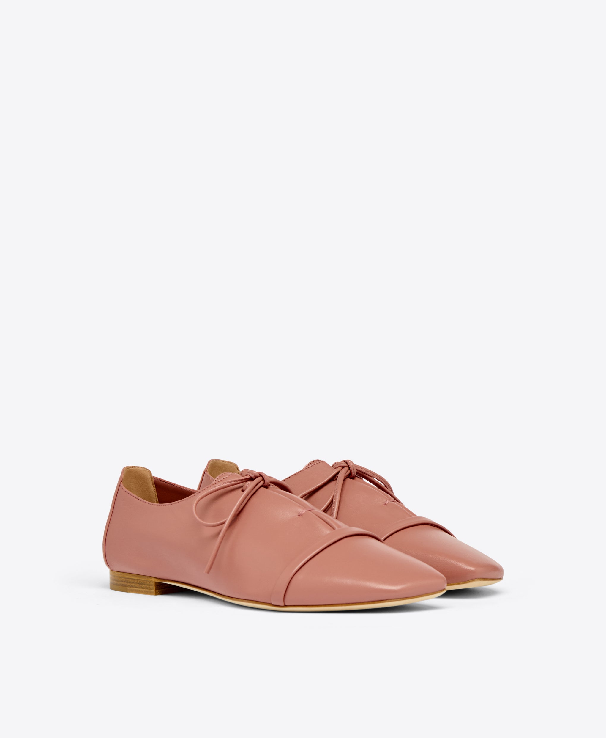 Jean Deep Blush Leather Lace-up Flats with Strap Malone Souliers