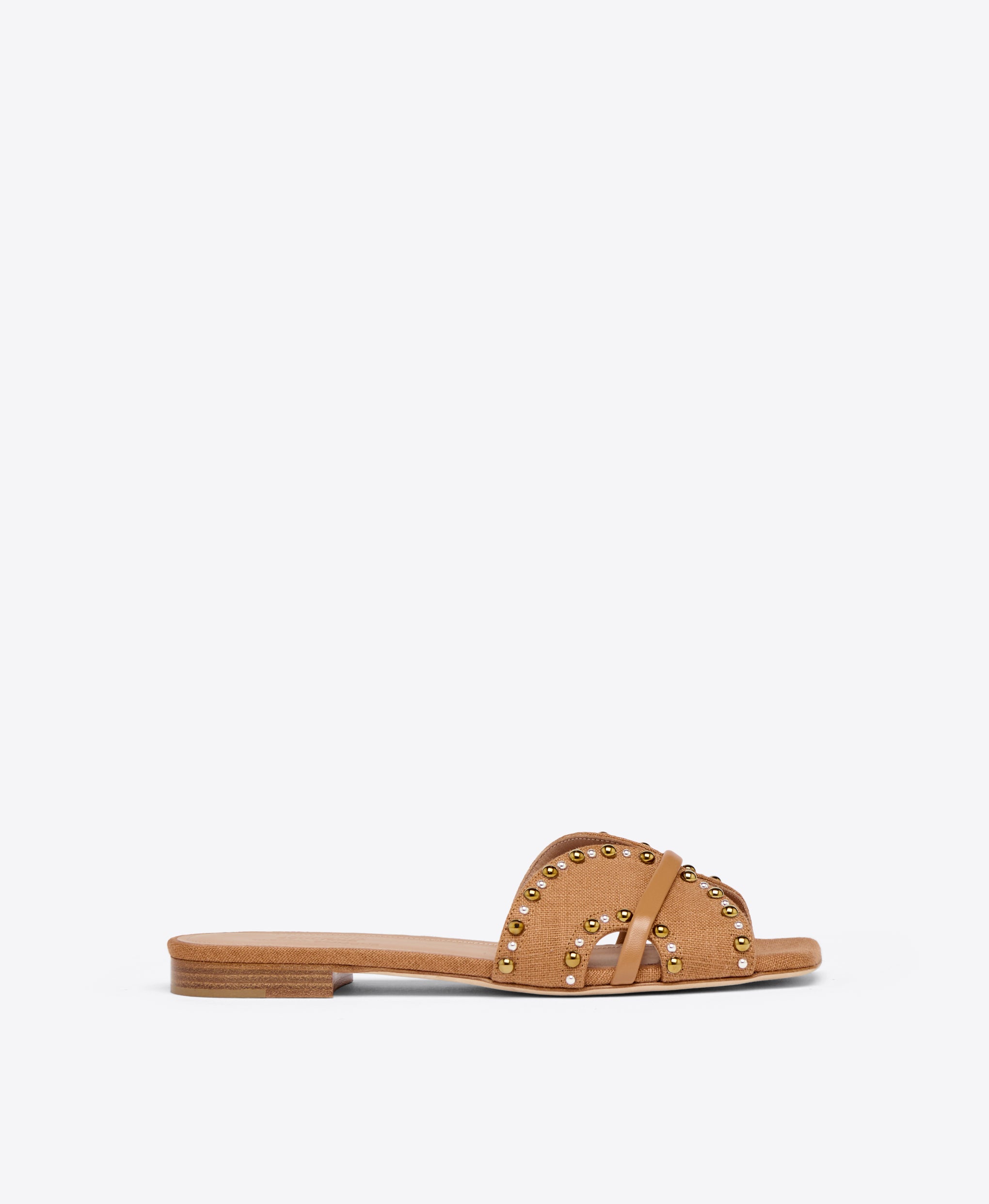 Brown Linen Flat Sandals Malone Souliers