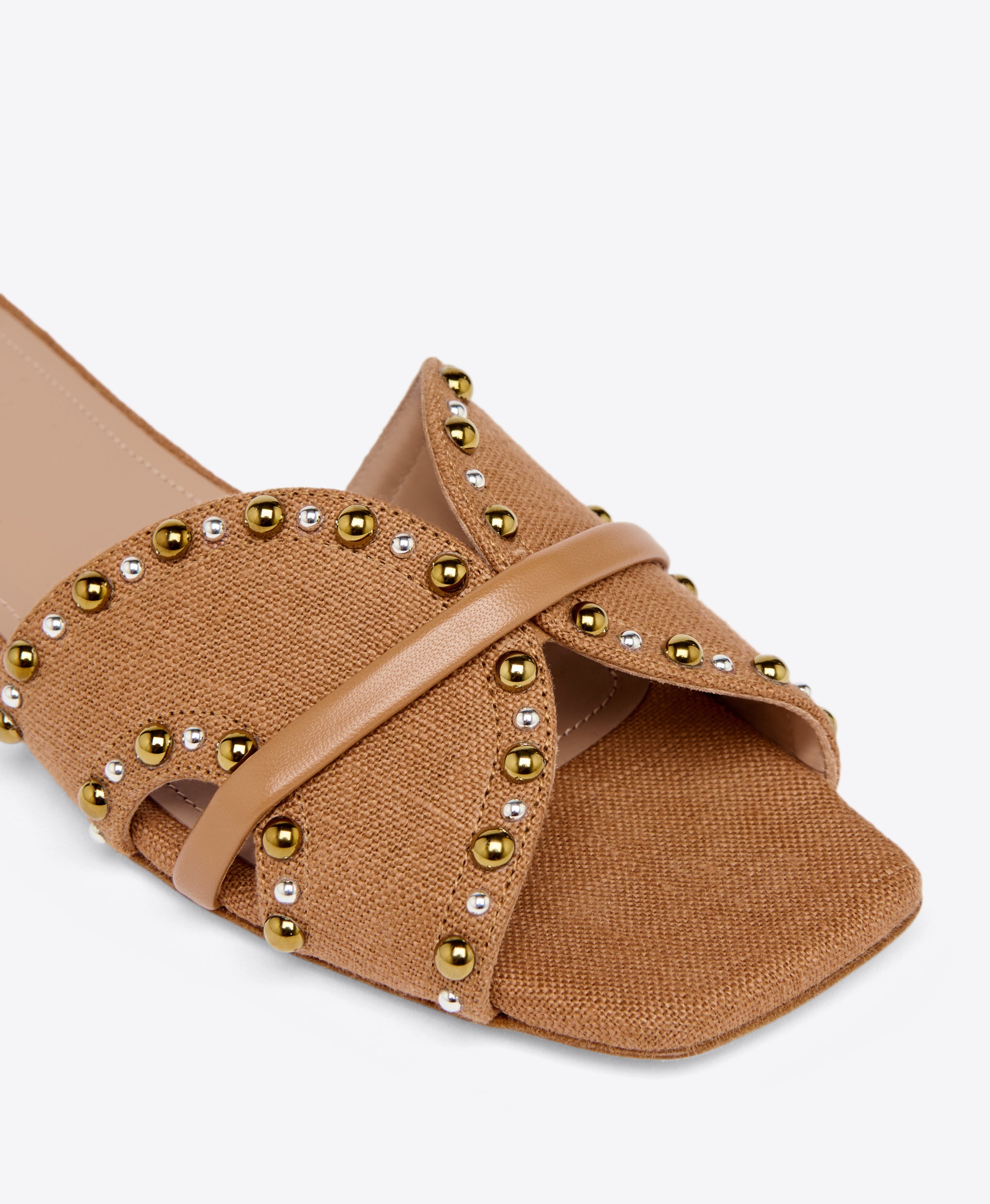 Brown Linen Flat Sandals Malone Souliers