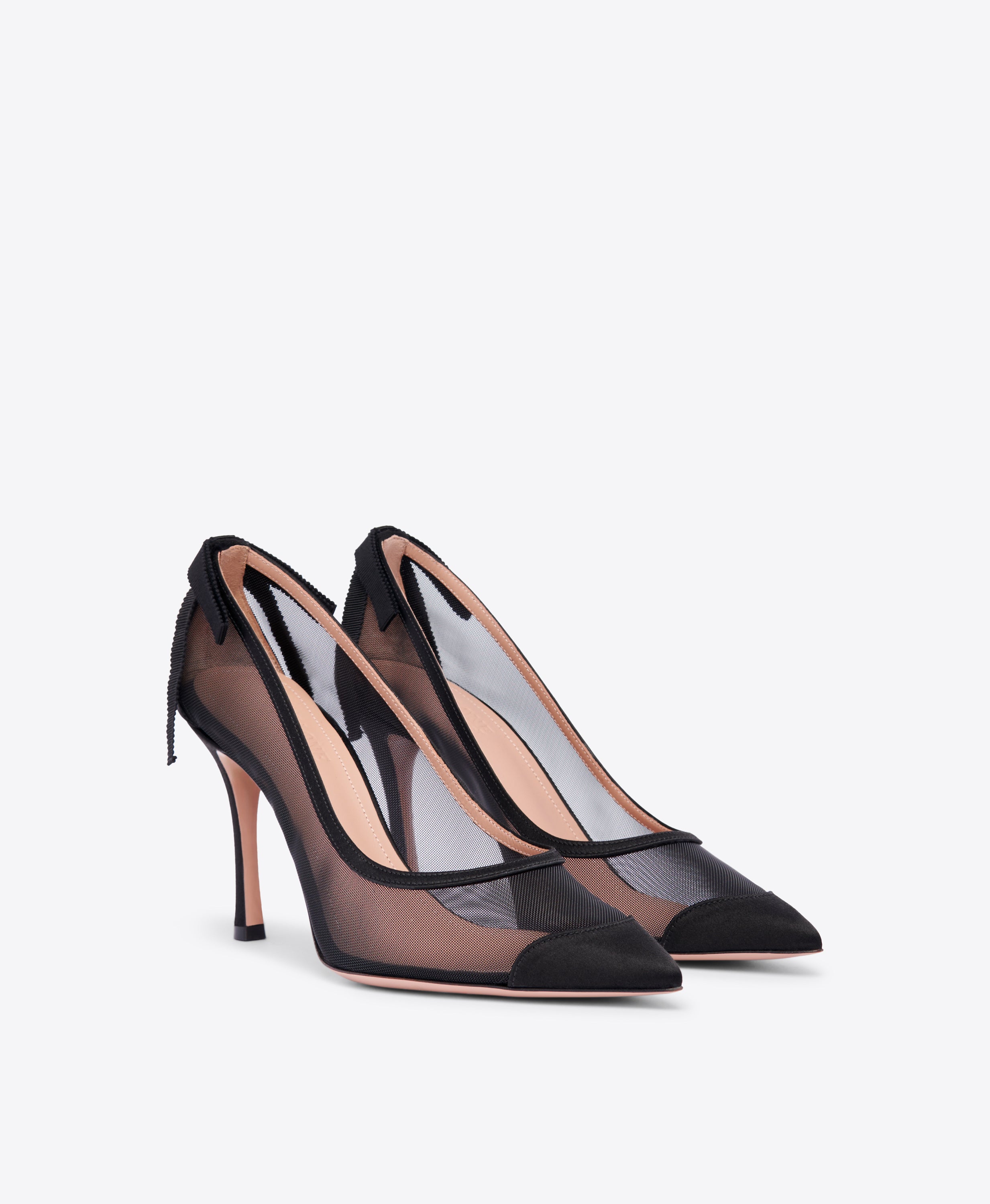 Liberty 90 Black Satin Mesh Heeled Pumps Malone Souliers