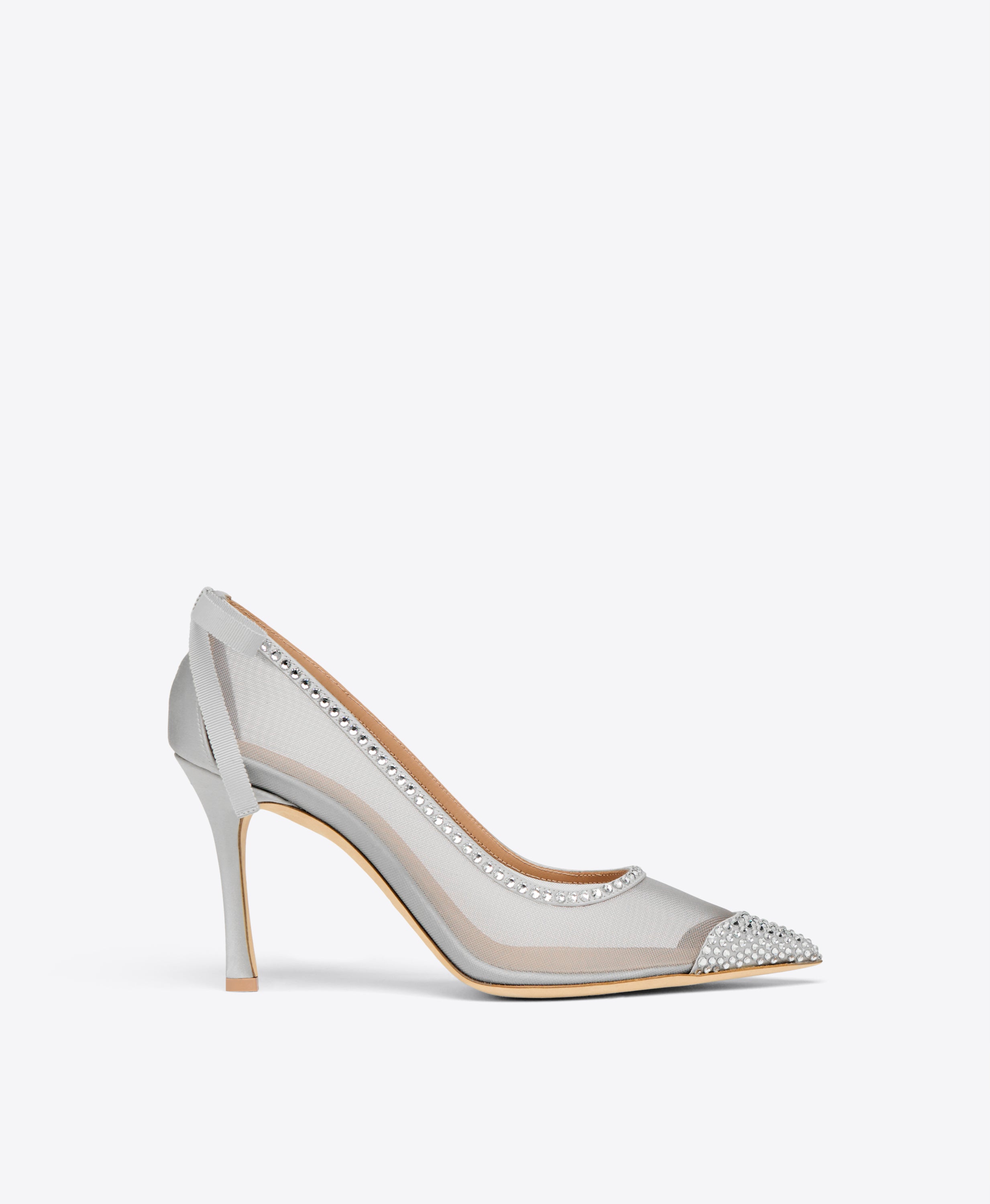 Liberty 90 Silver Embellished Mesh Pumps