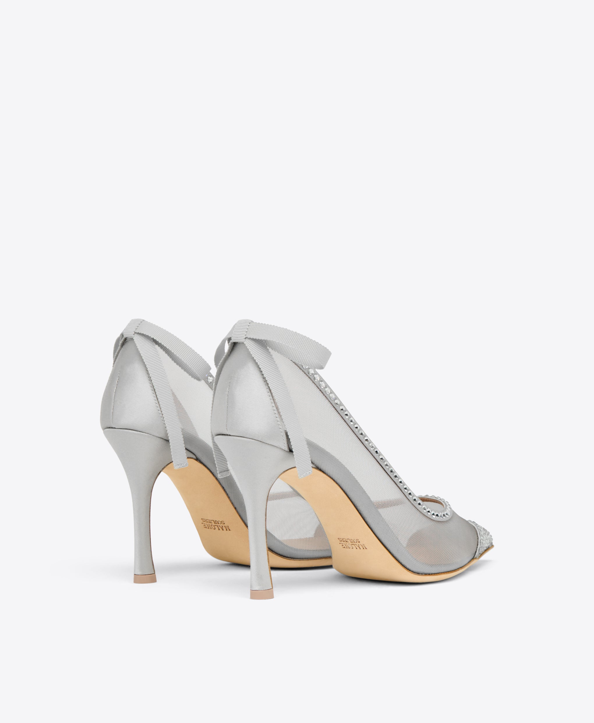 Silver Mesh Satin Heeled Pumps with Crystals Malone Souliers