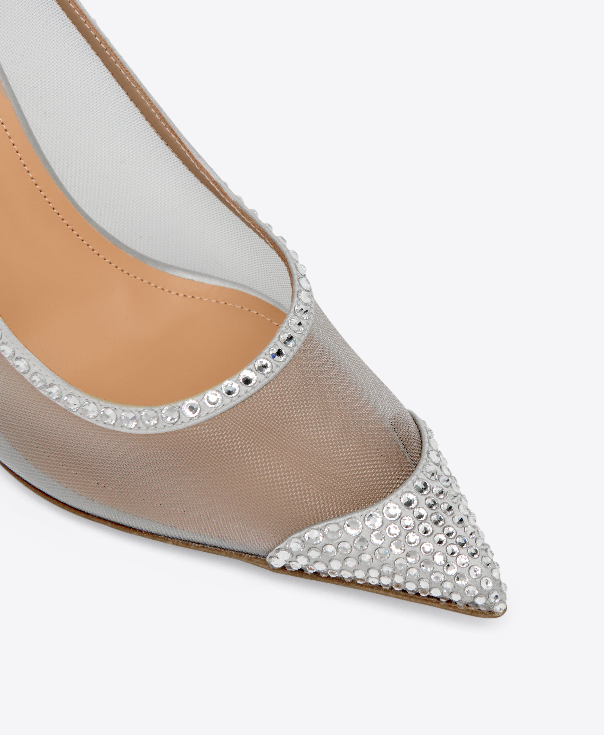 Silver Mesh Satin Heeled Pumps with Crystals Malone Souliers