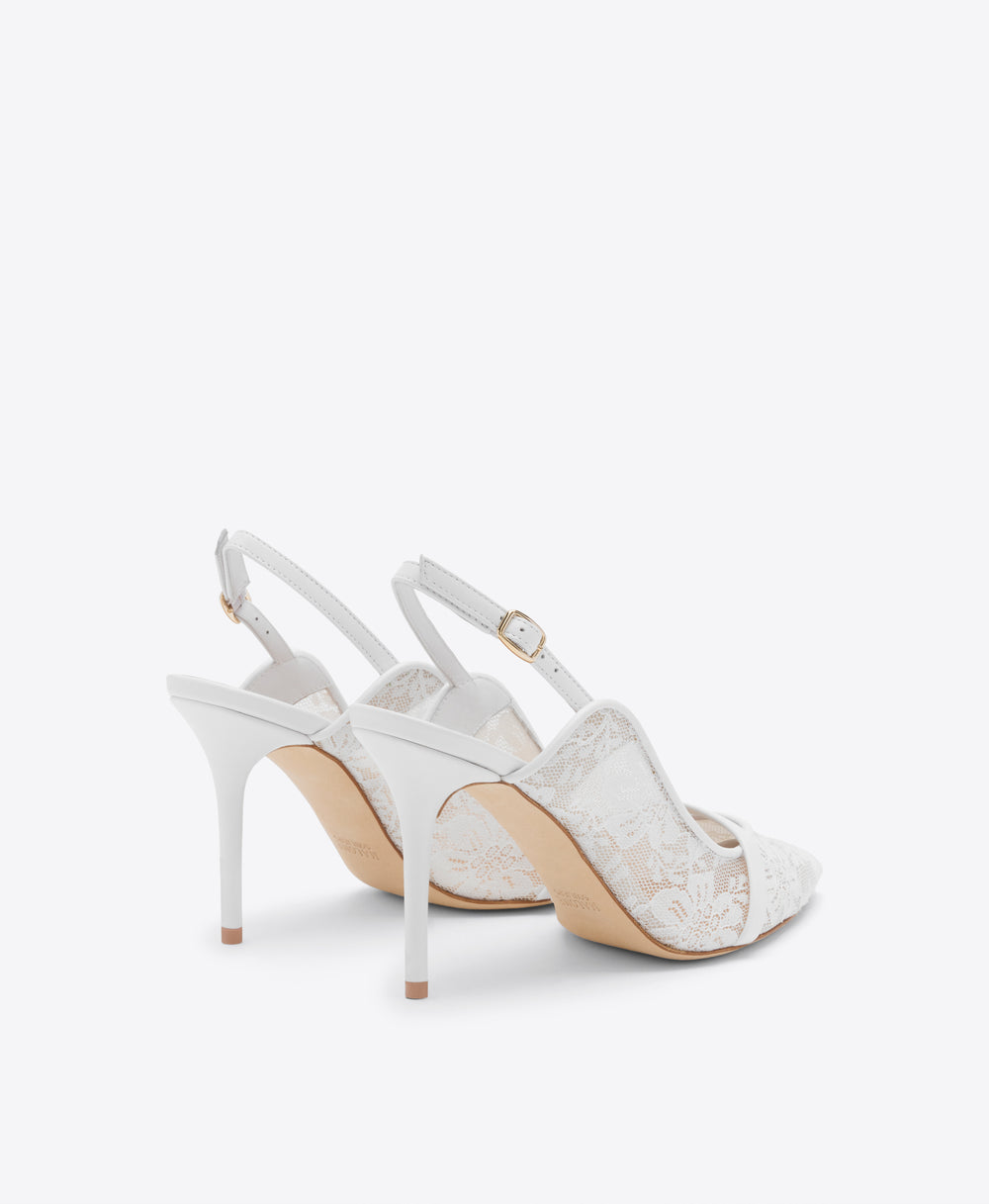 Marion 85 White Lace Slingbacks Malone Souliers