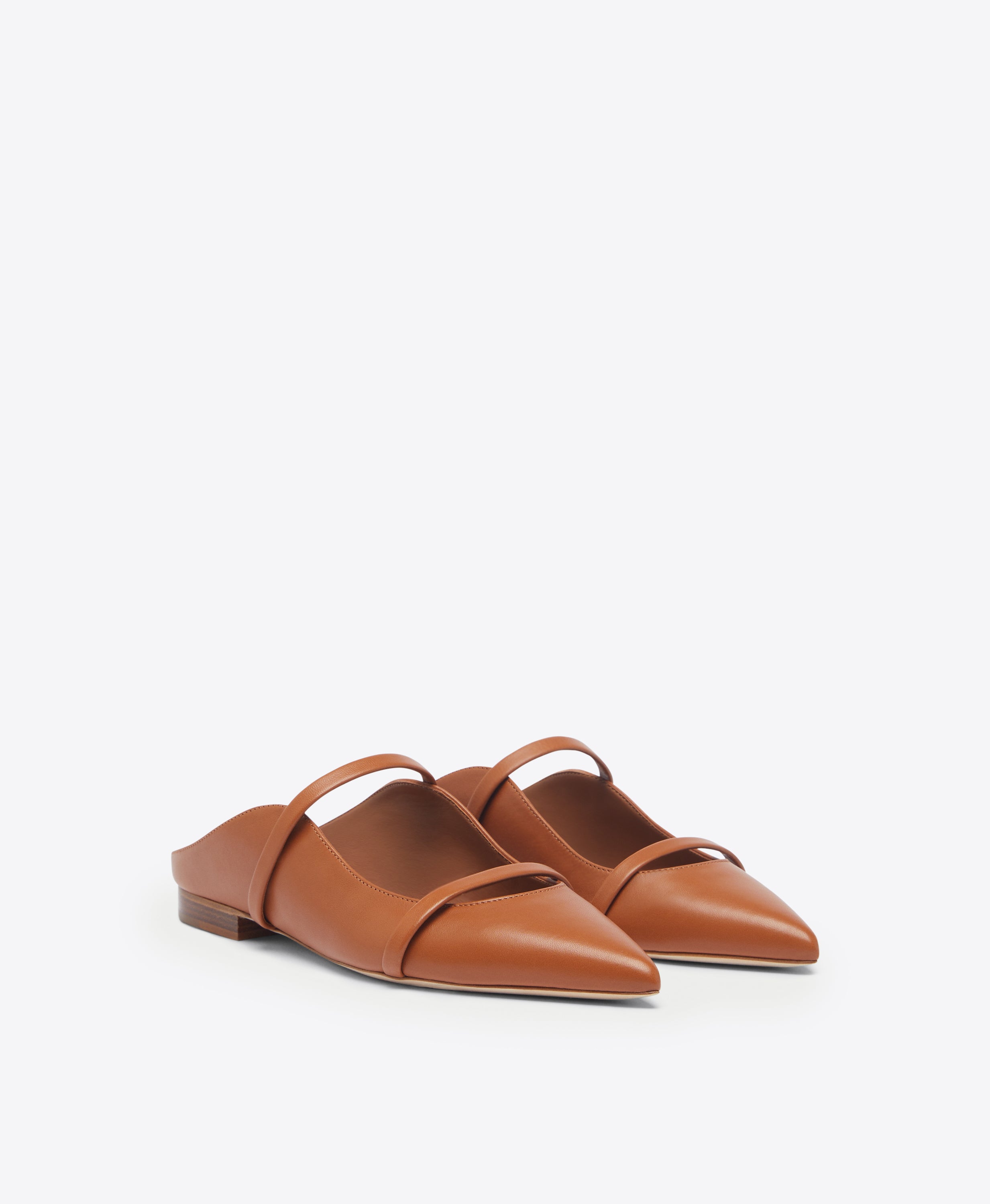 Brown leather mules store flat