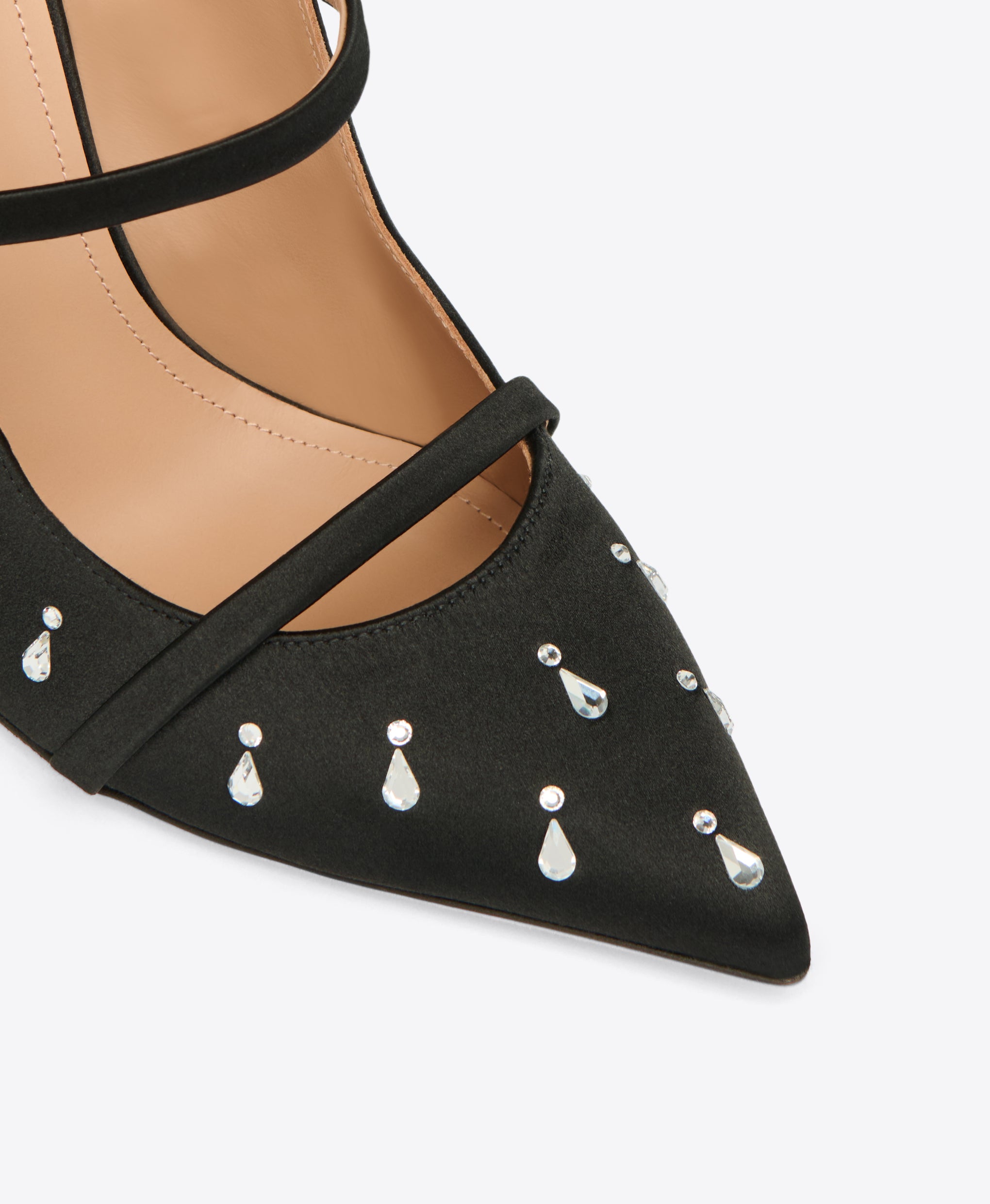 Black Satin Crystal Embellished Heeled Mules Malone Souliers