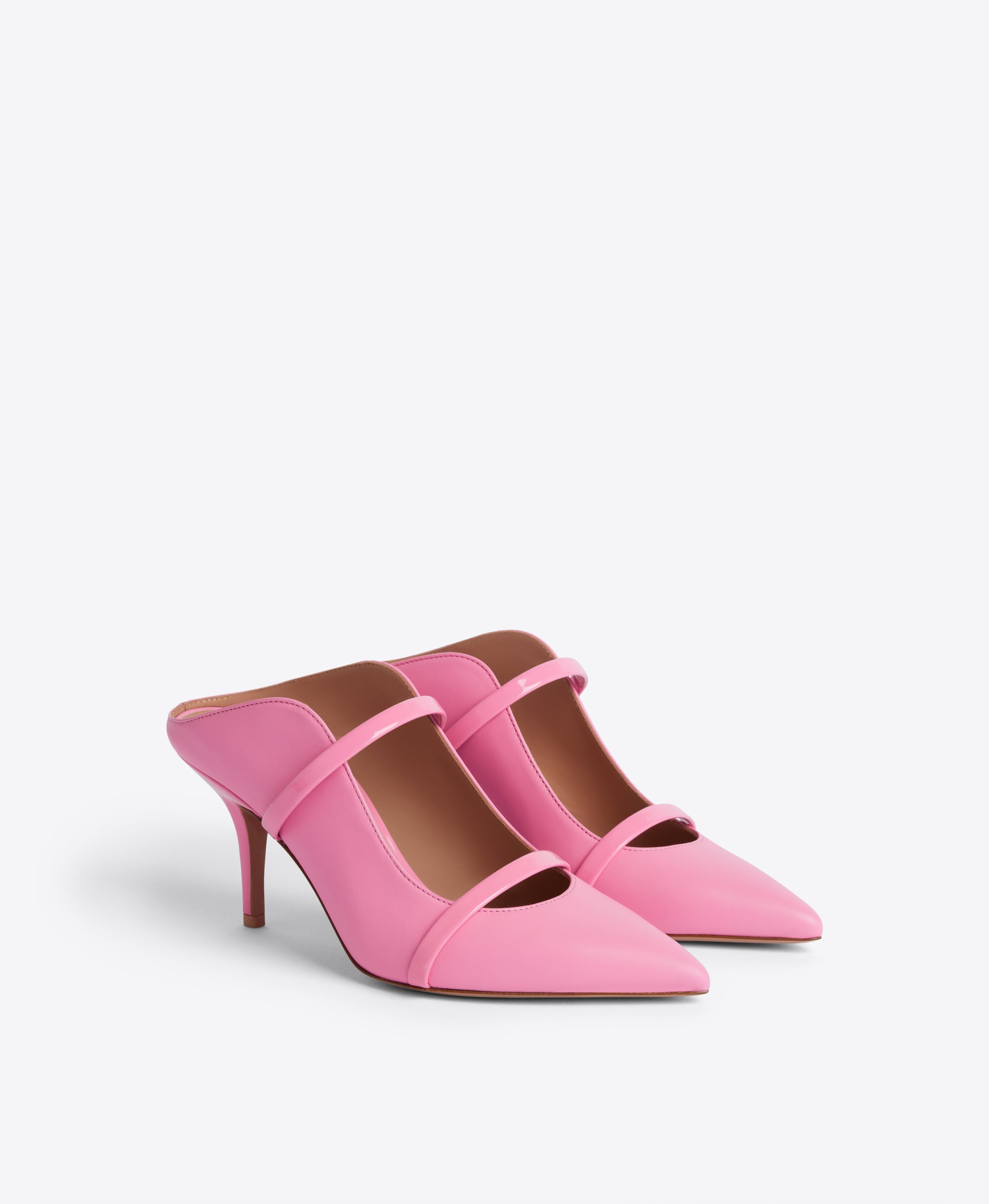 Maureen Heeled Mule in Pink Nappa Leather 70mm Heel Malone Souliers