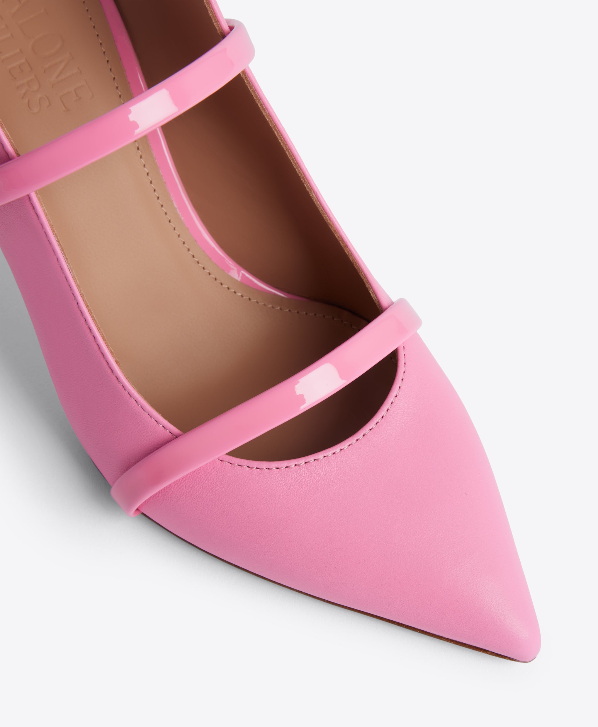 Maureen Heeled Mule in Pink Nappa Leather 70mm Heel Malone Souliers