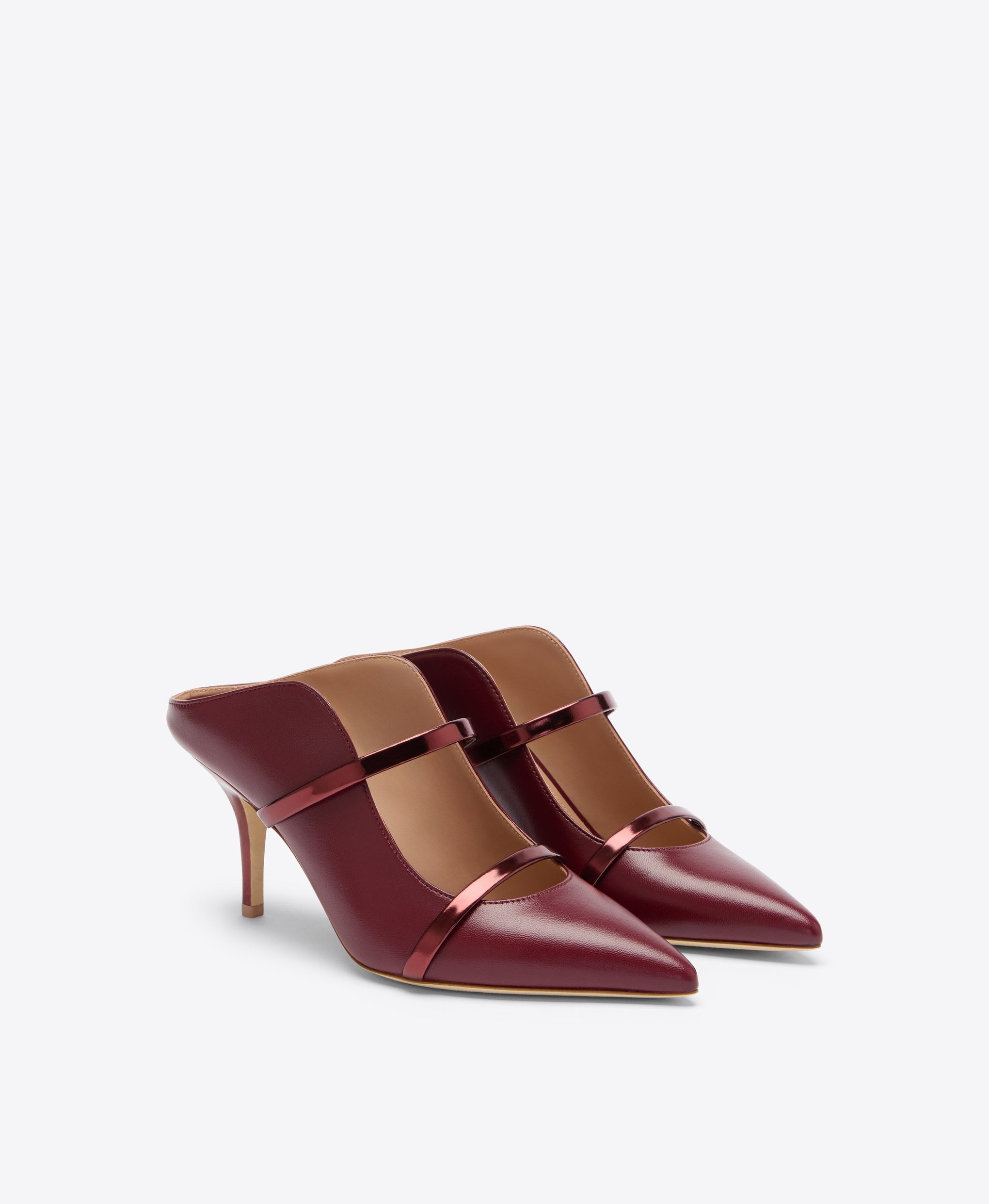 Maureen 70 Rosewood Leather Mules with Straps Malone Souliers