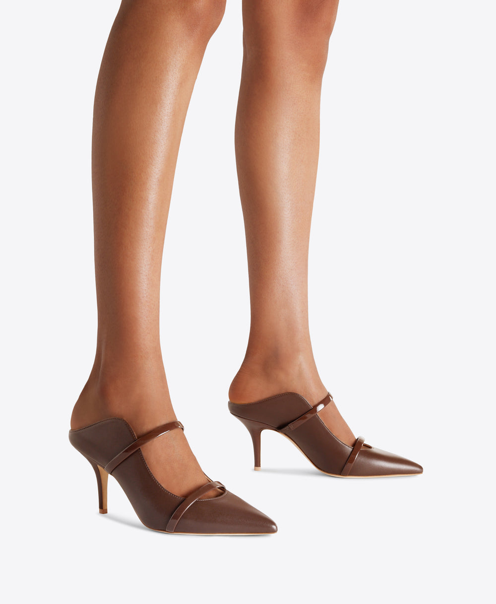 Brown Leather Heeled Mules Malone Souliers