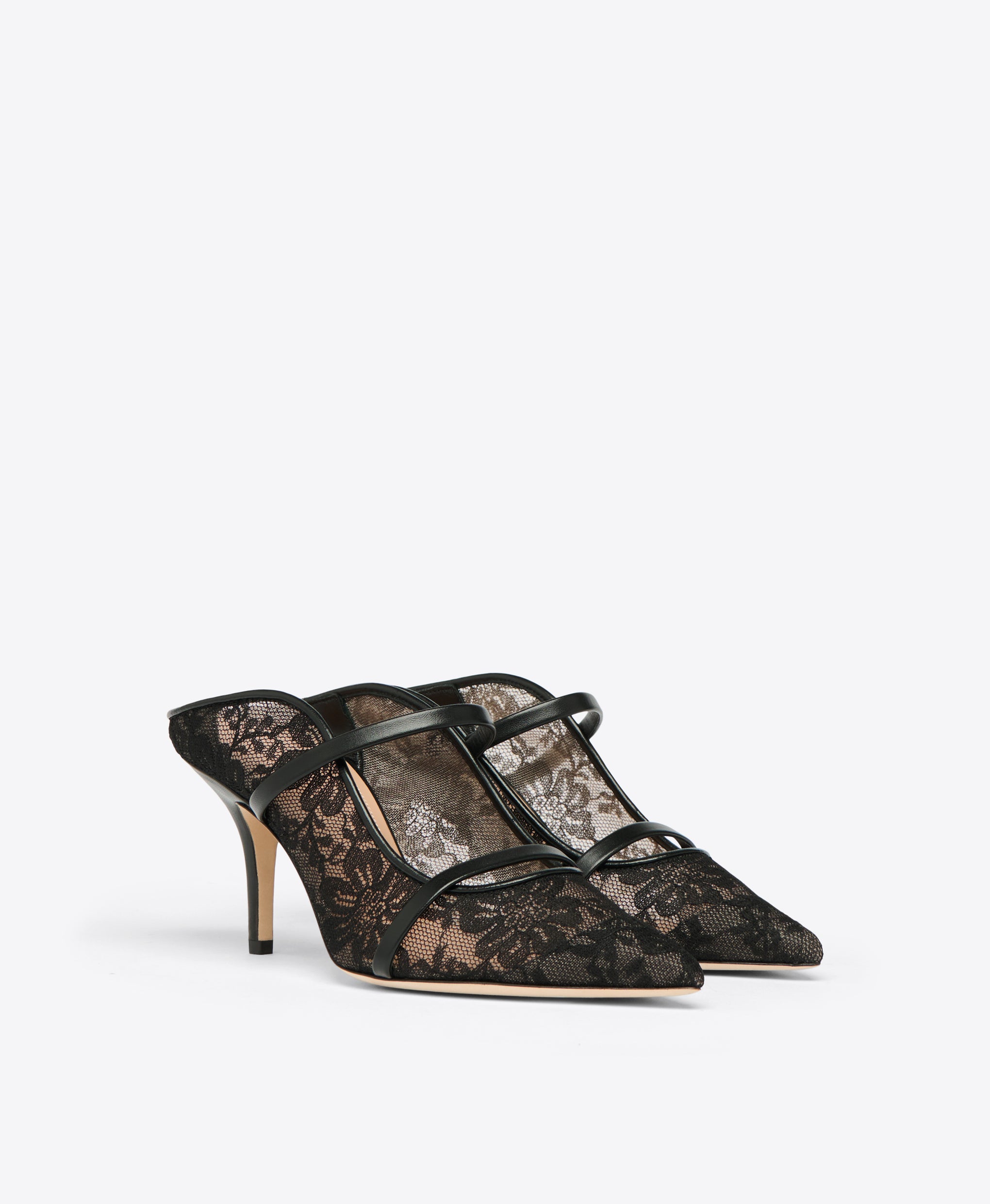 Black Lace Mesh Heeled Mules Malone Souliers