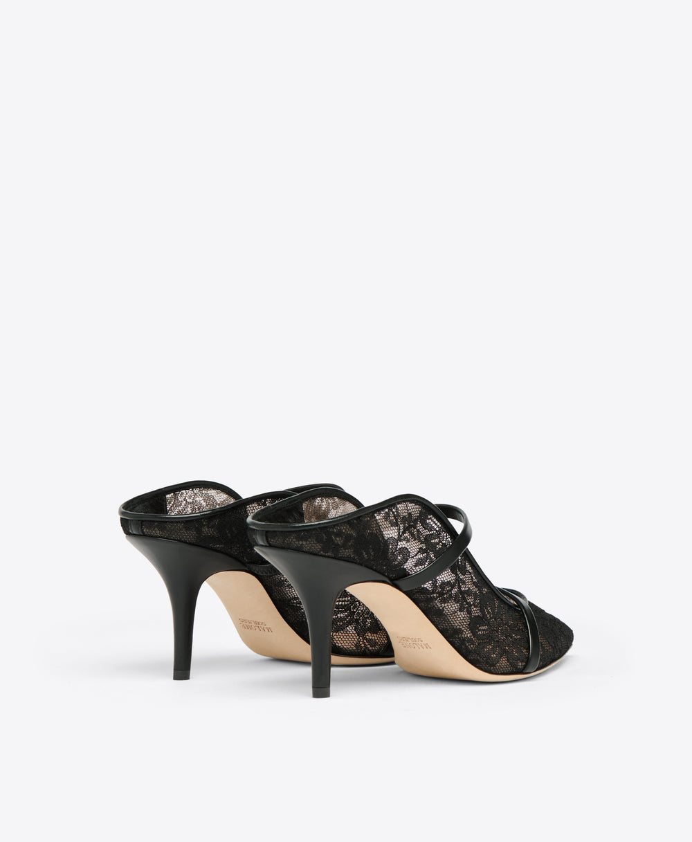 Black Lace Mesh Heeled Mules Malone Souliers