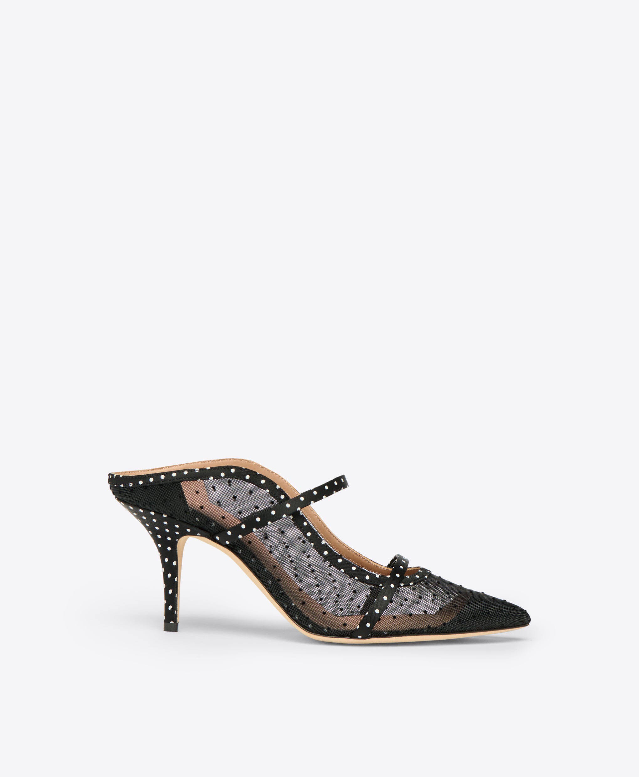 Black Polka Dot Satin Heeled Mules Malone Souliers