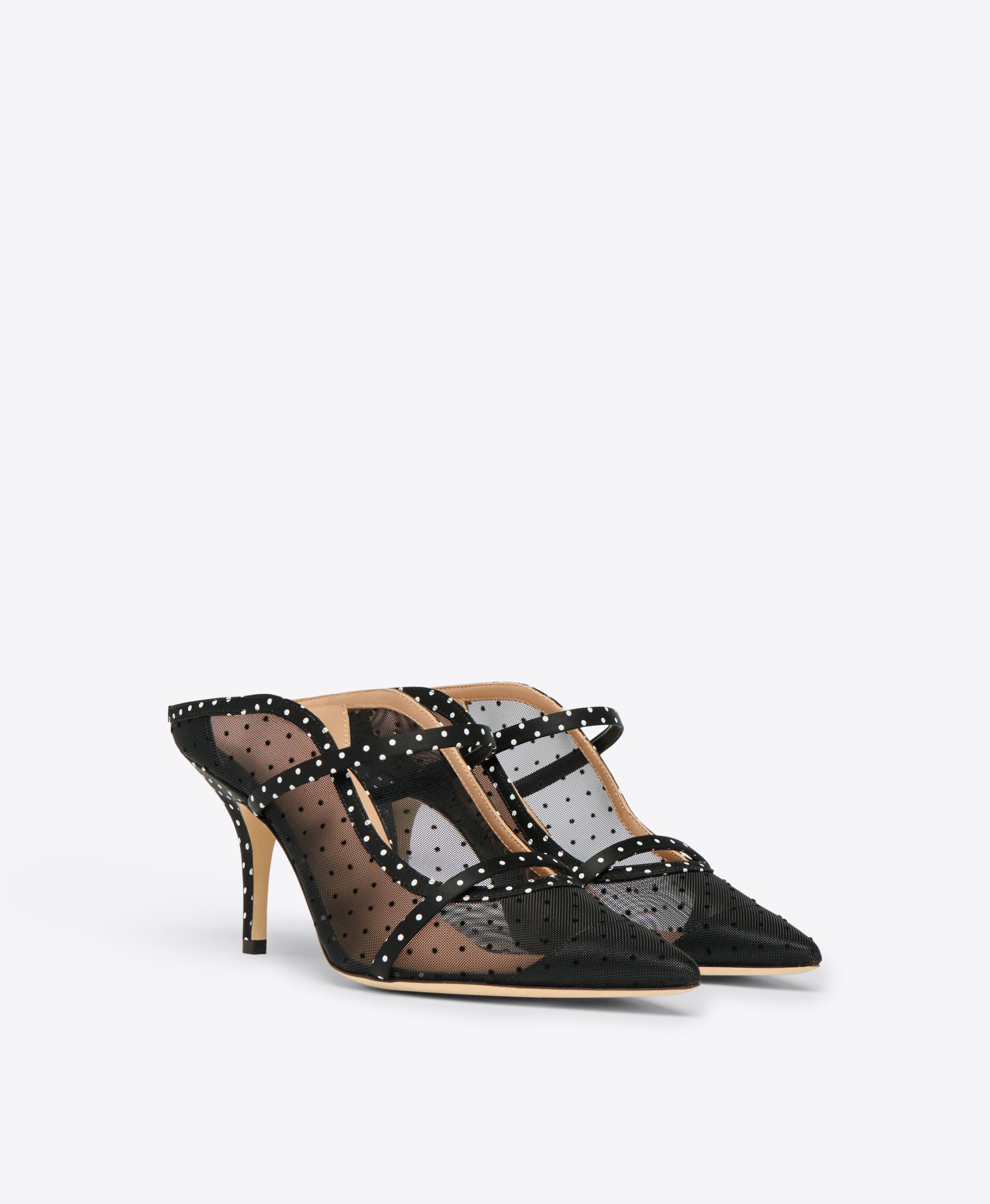 Black Polka Dot Satin Heeled Mules Malone Souliers